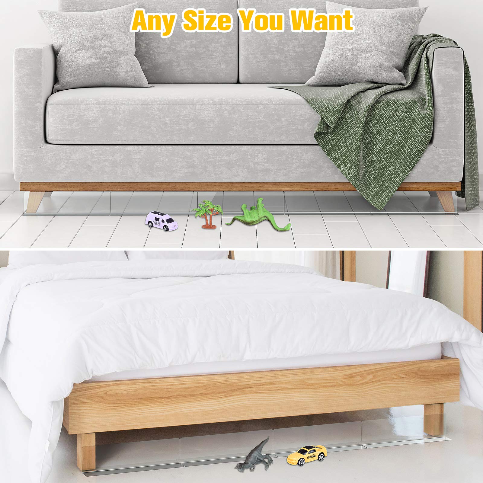 BESTLUBE Under Bed Blocker for Pets Dogs 6 Pack 3.9 Inches High Toy Blocker, Couch Blockers with Strong Adhesive, Gap Stopper Un