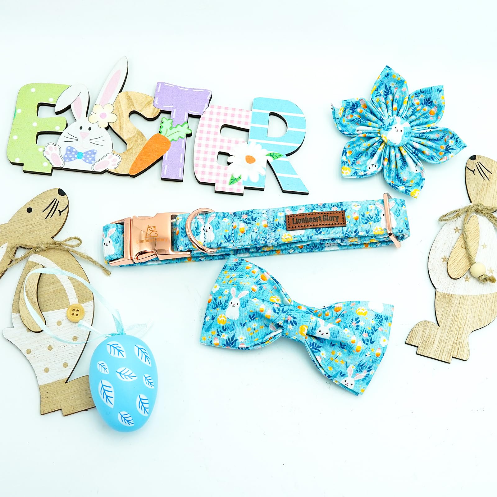 Lionheart Glory Dog Bow Collar Easter Day Dog Collar For X-Small Dogs,Easter Rabbits Colorful Dog Collars With Bowtie Spring Bun