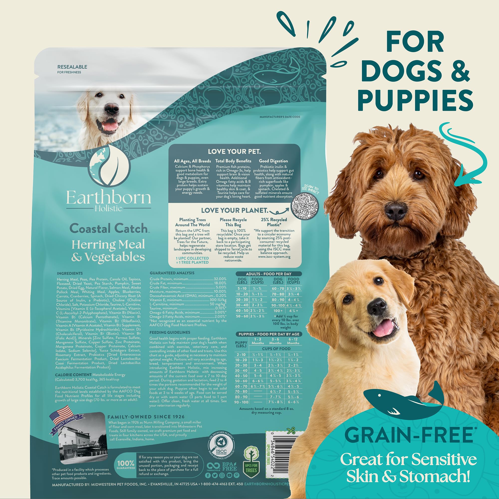 Earthborn Holistic Coastal Catch Herring Meal & Veggies Dry Dog Food 25 lb - Grain-Free, 1 Count