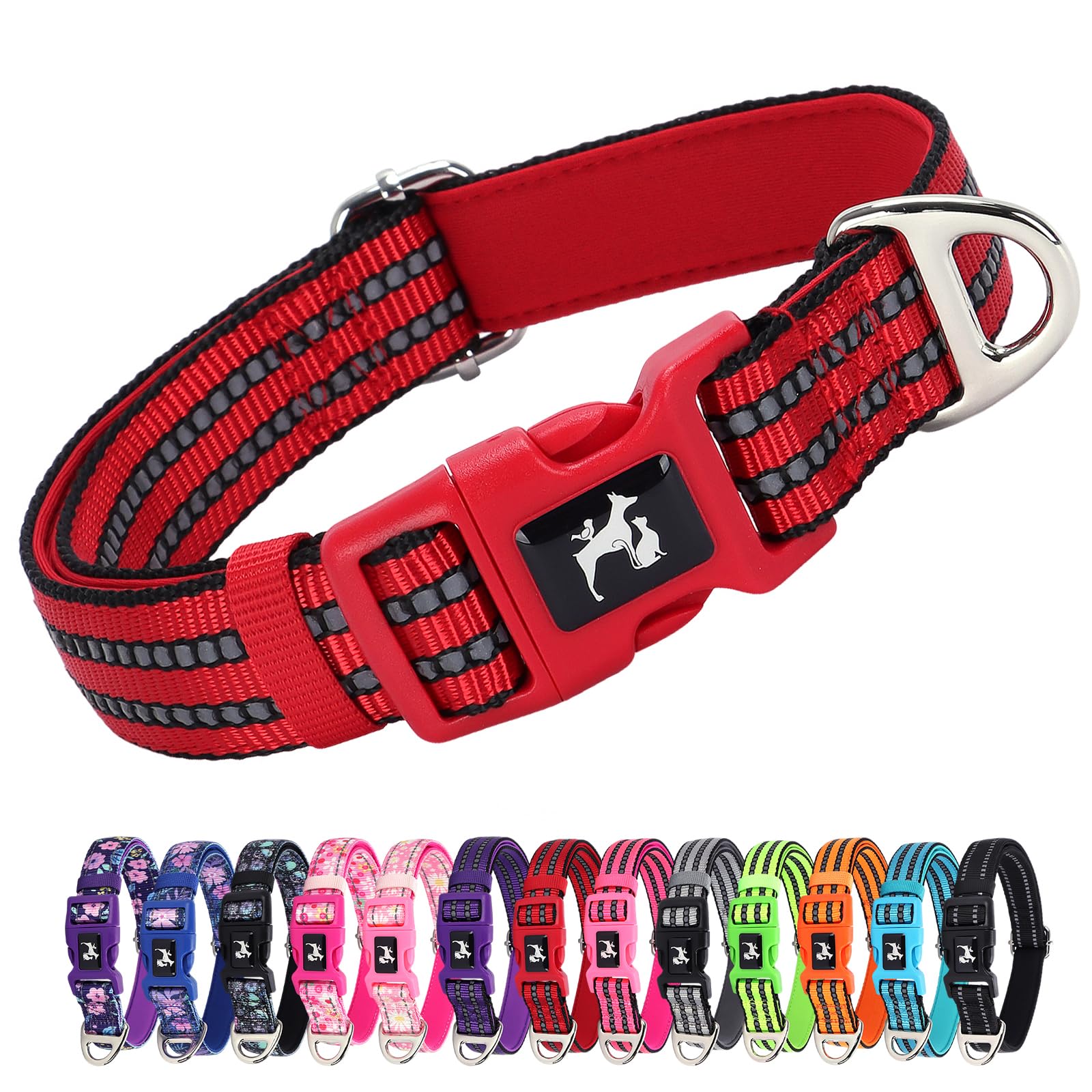 Maowuwujoz Soft Padded Reflective Extra Large Dog Collars,Adjustable Durable Pet Collar With Quick Release Buckle For Walking, R