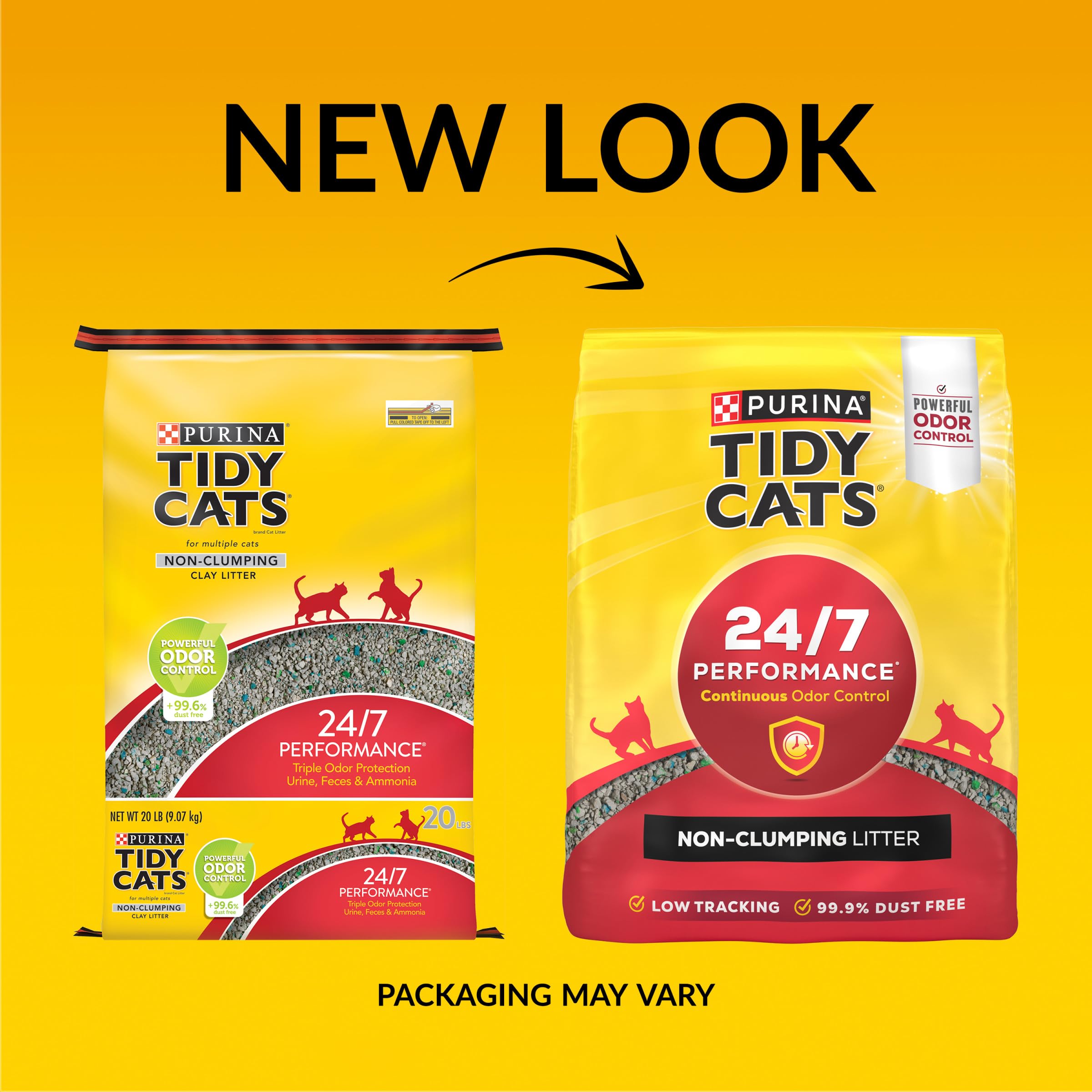 Purina Tidy Cats Non-Clumping Cat Litter - 24/7 Performance, 4 x 10 lb Bags, Multi Color
