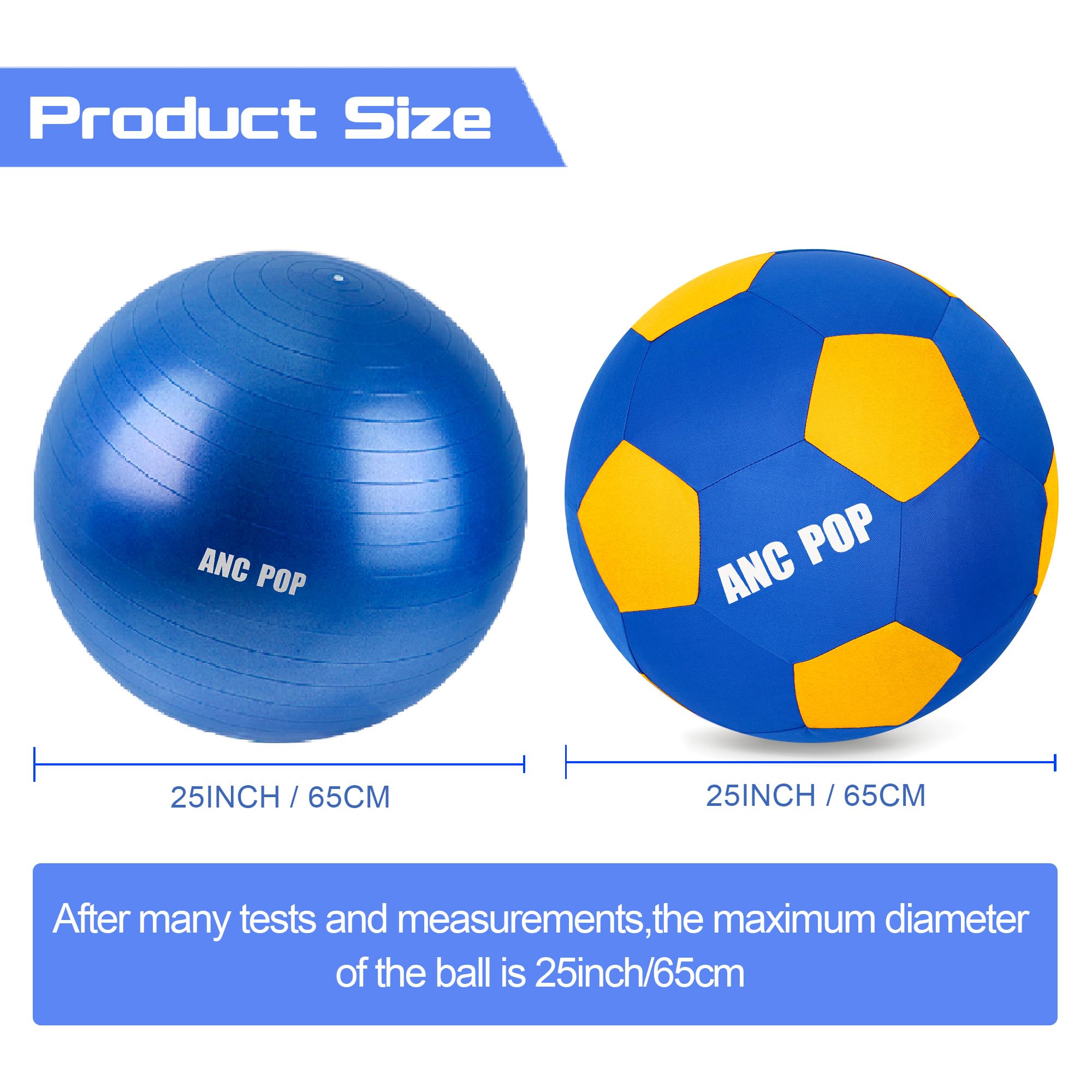 ANC POP Herding Ball for Dogs & Horses, 25" Blue and Yellow, PVC Material, Model AC-QB-SCB2, Includes Hand Pump