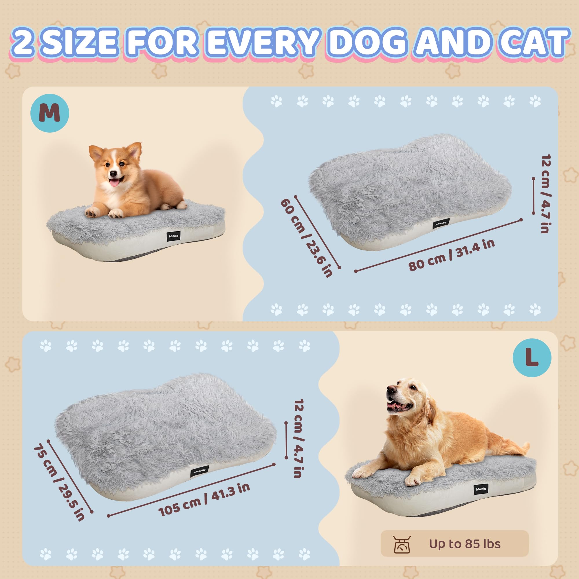 Inflatefly Dog Bed Washable Pet Bed With Waterproof Air Mattress (Fluffy Plush, L-41.3X29.5X4.7In)