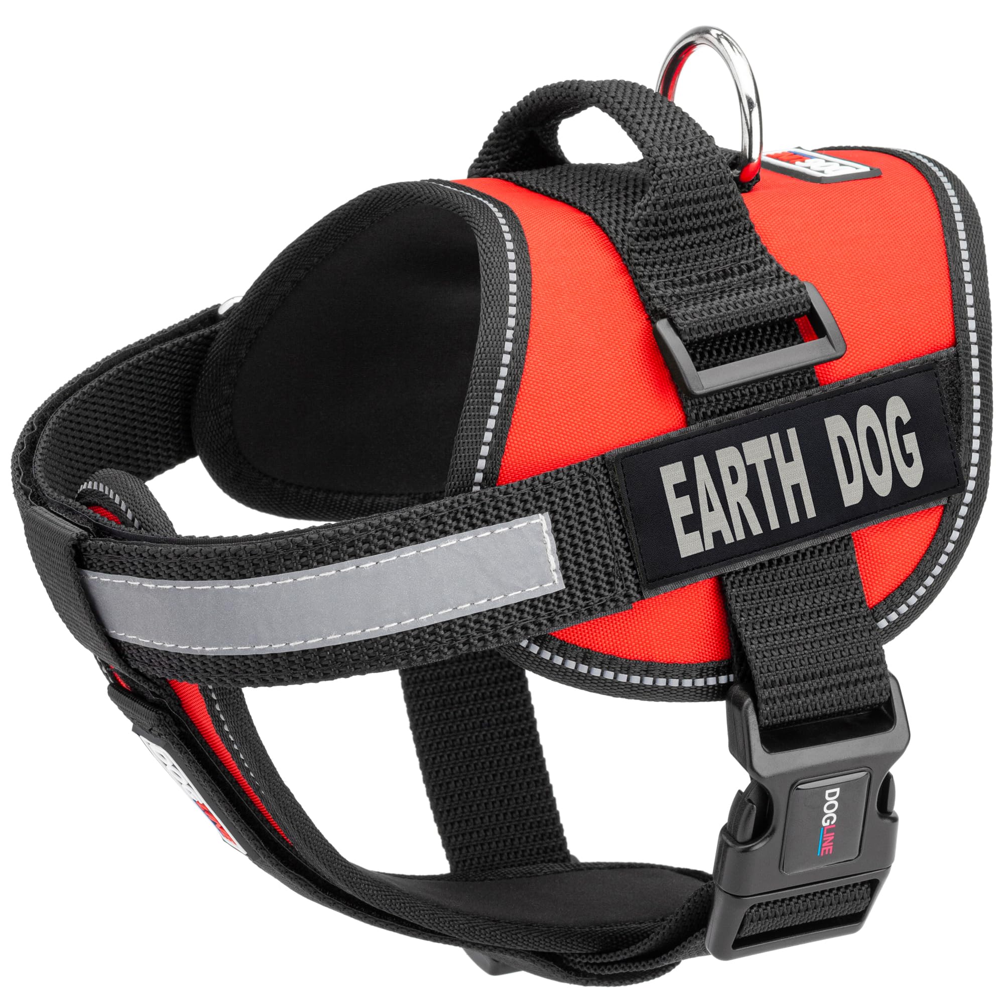 Dogline Vest Harness for Dogs and 2 Removable Earth Dog Patches, X-Small/15 to 19, Red