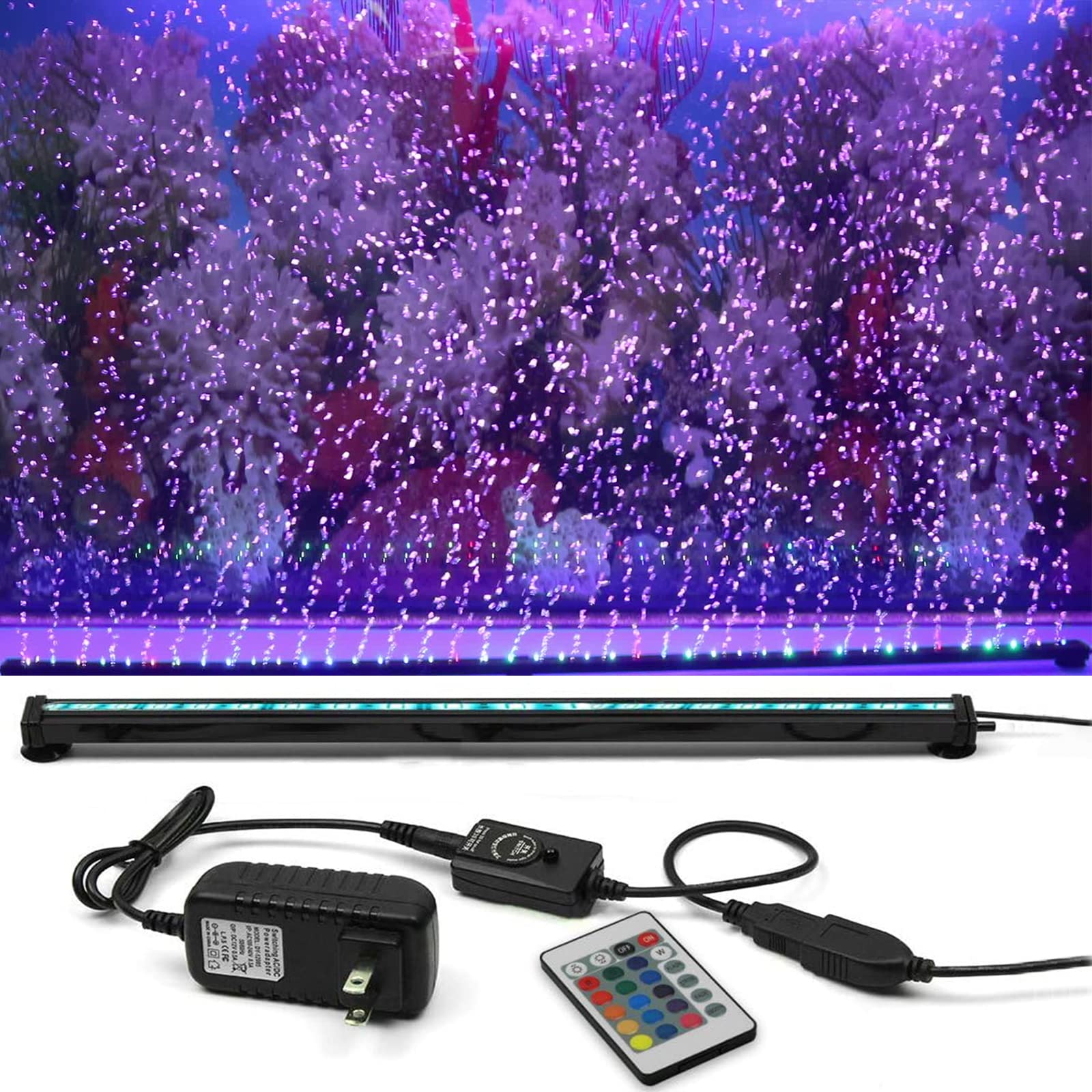Szminiled Submersible Aquarium Light, Fish Tank Light With Air Bubble Hole, Rgb Color Changing Brightness Adjustable Ip68 Waterproof Remote Control Led Light For Aquarium Fish Tank 12 Inch