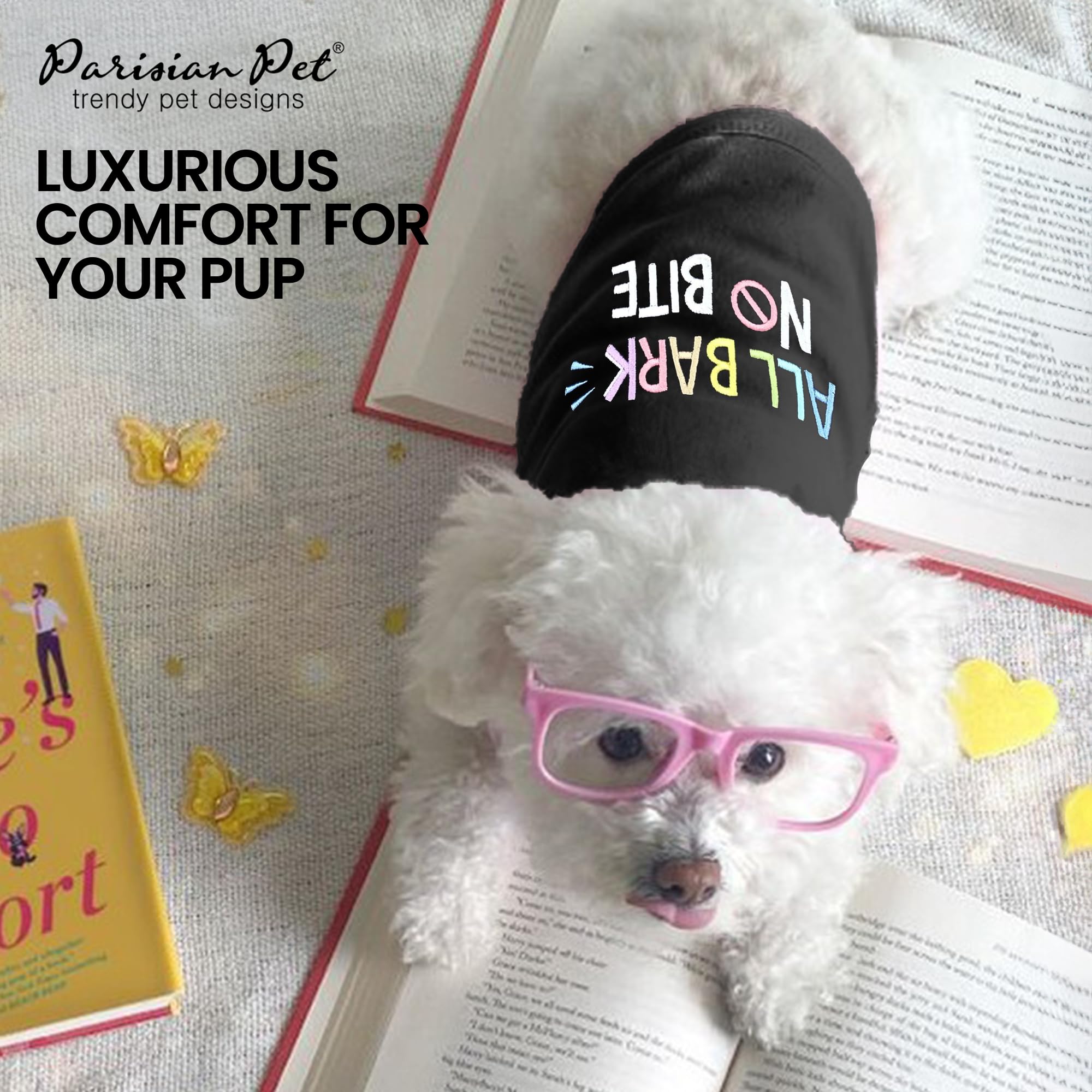Parisian Pet Dog T-Shirt - Embroidered ' All Bark No Bite ' 100% Cotton, Dog Clothes - Sleeveless Pet Vest - Machine Washable Dog Shirt For Large Dogs 2Xl