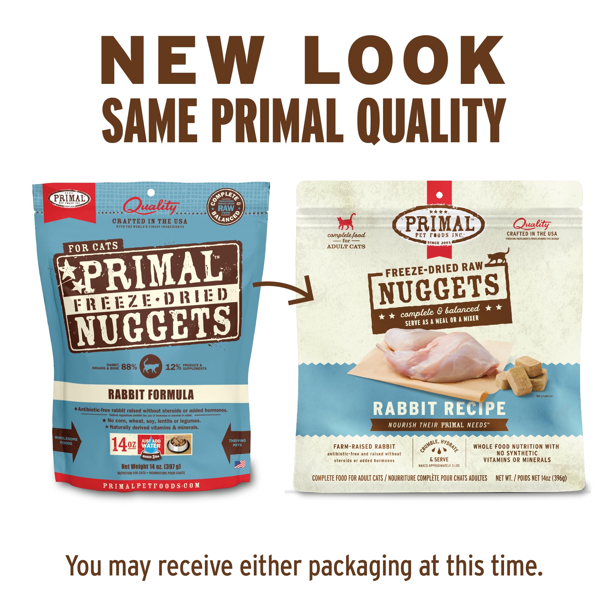Primal Freeze Dried Raw Cat Food Nuggets Rabbit, Complete & Balanced Meal or Topper, Premium, Healthy, Grain Free, High Protein