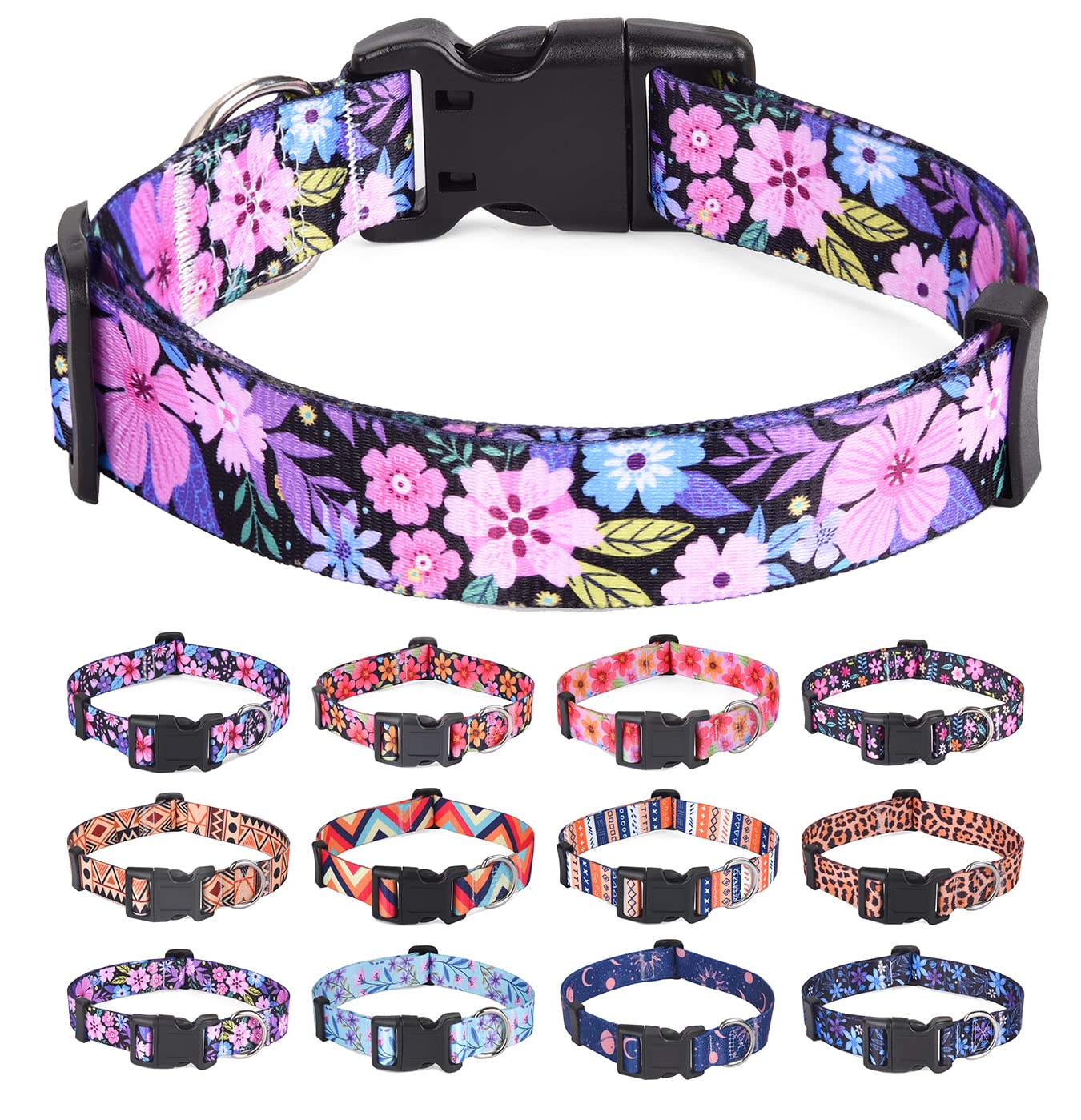 Hqyddmi Dog Collars With Floral Print, Soft Comfortable Adjustable Collars For Small Medium Large Dogs, Floral Pattern For Girl Boy Dogs(Floral Pink,Xs)