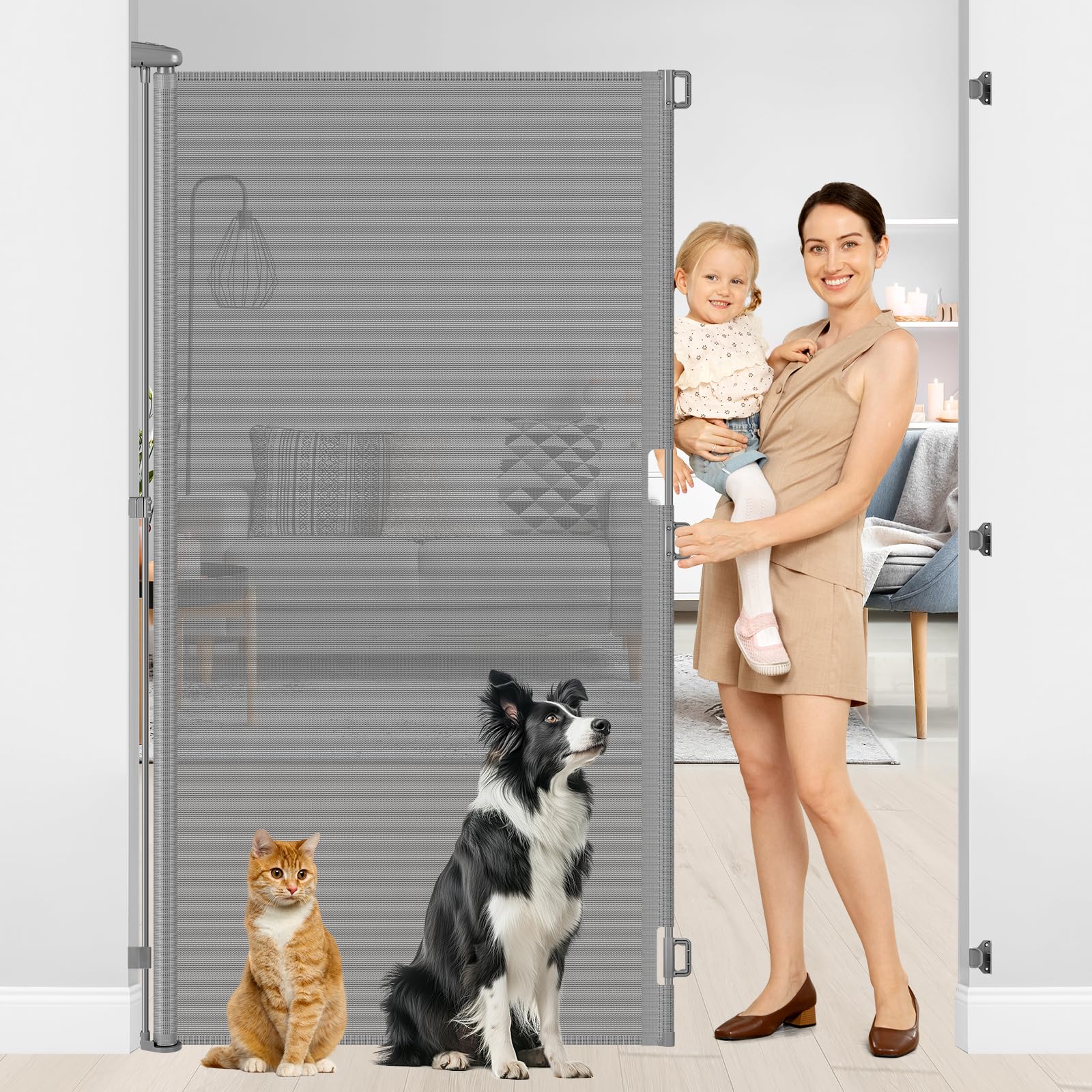 72 Inch Tall Retractable Baby Gate Retractable Pet Gate Indoor Pet Barrier for Dogs 55 Inch Wide 6 Foot Extra Tall Baby Gates fo