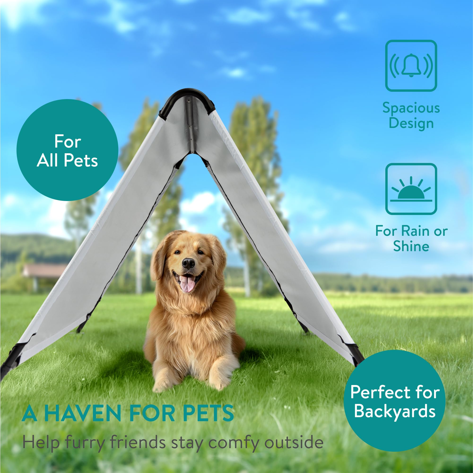 Navaris Triangle Dog Shade Shelter - Uv Protected & Waterproof Outdoor Canopy For Pets - Sturdy Pop Up Tent With Cooling White F