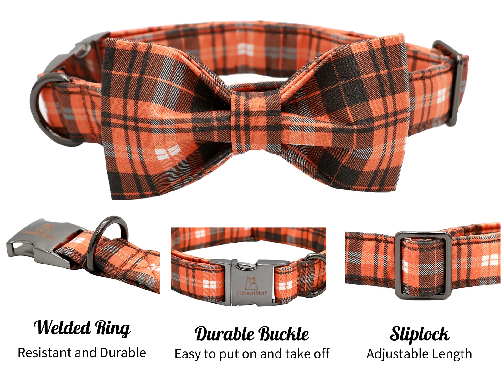 Lionheart Glory Halloween Holiday Dog Collar Adjustable Soft Dog Collar With Bowtie, Pet Gift Dog Collars Bow For Small Medium Large Dogs