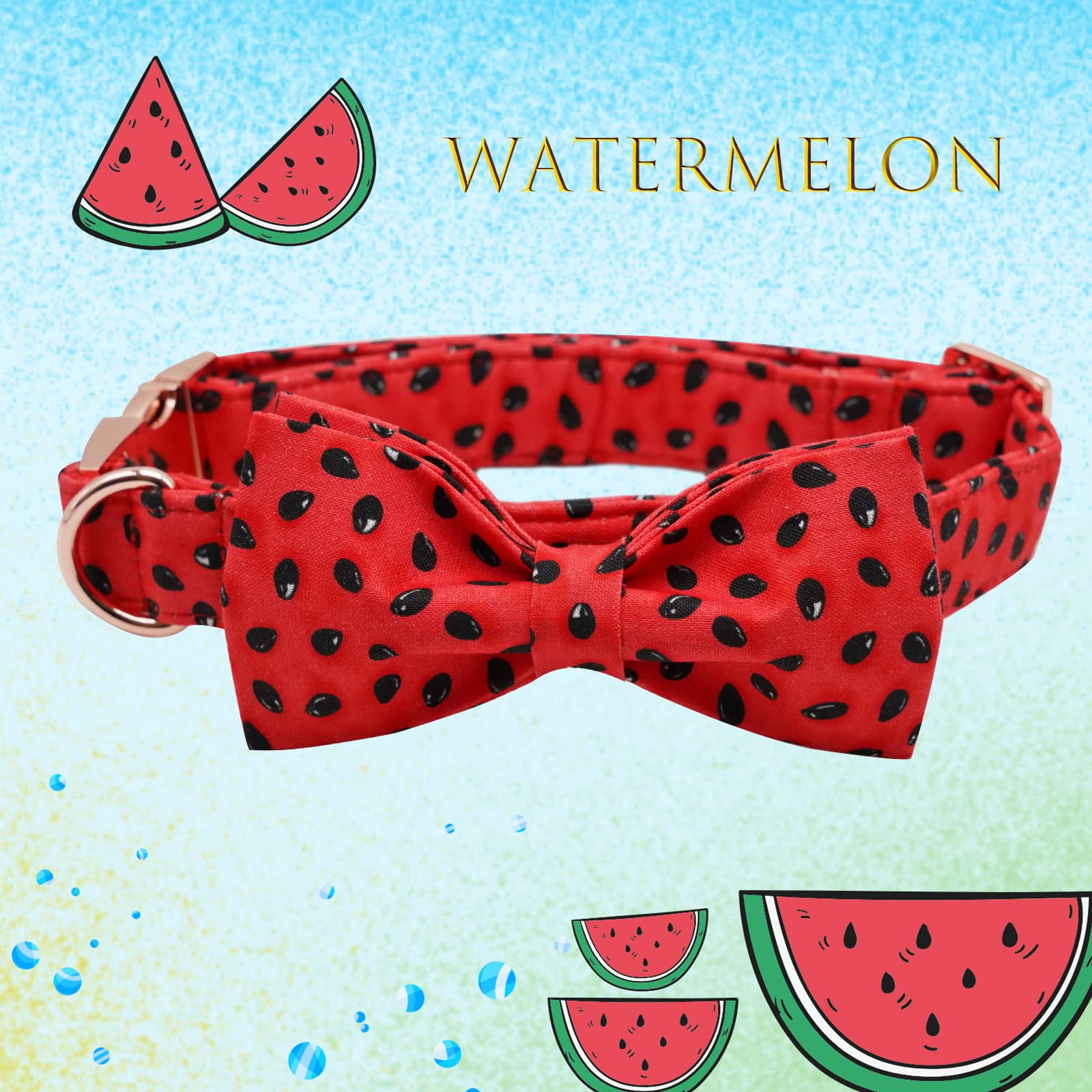 Lionheart Glory Dog Collar, Watermelon Dog Collar With Bow, Summer Dog Bowtie Collar Cute Pet Collar Gift For Small Dog