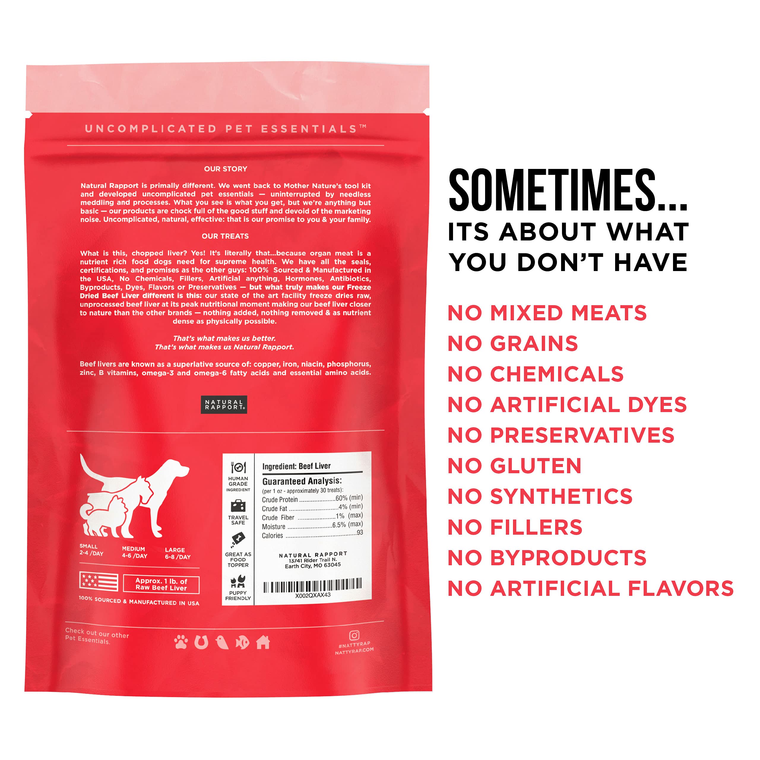 Natural Rapport Beef Liver Dog Treats - Grain-Free Freeze Dried Bites, 4 oz. for Small & Large Dogs