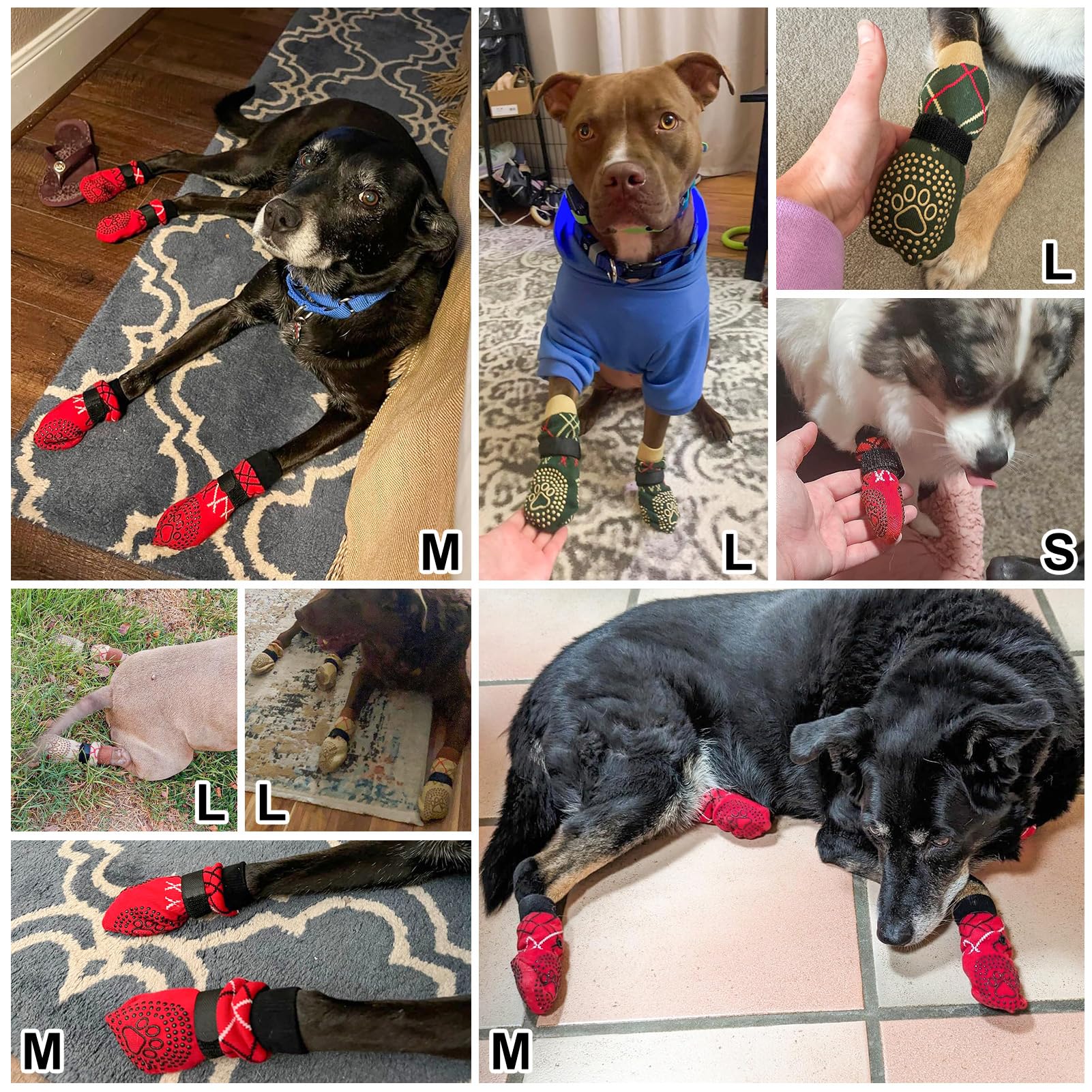 BEAUTYZOO Dog Socks - Anti Slip, Non Slip, Paw Protector for Hardwood Floors - Size L