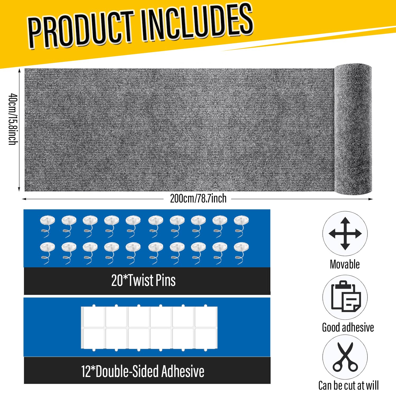 Yongjoy Cat Scratch Couch Furniture Protector, Adhesive Cat Scratch Pad Deterrent For Furniture, Diy Climbing Scratcher For Indo
