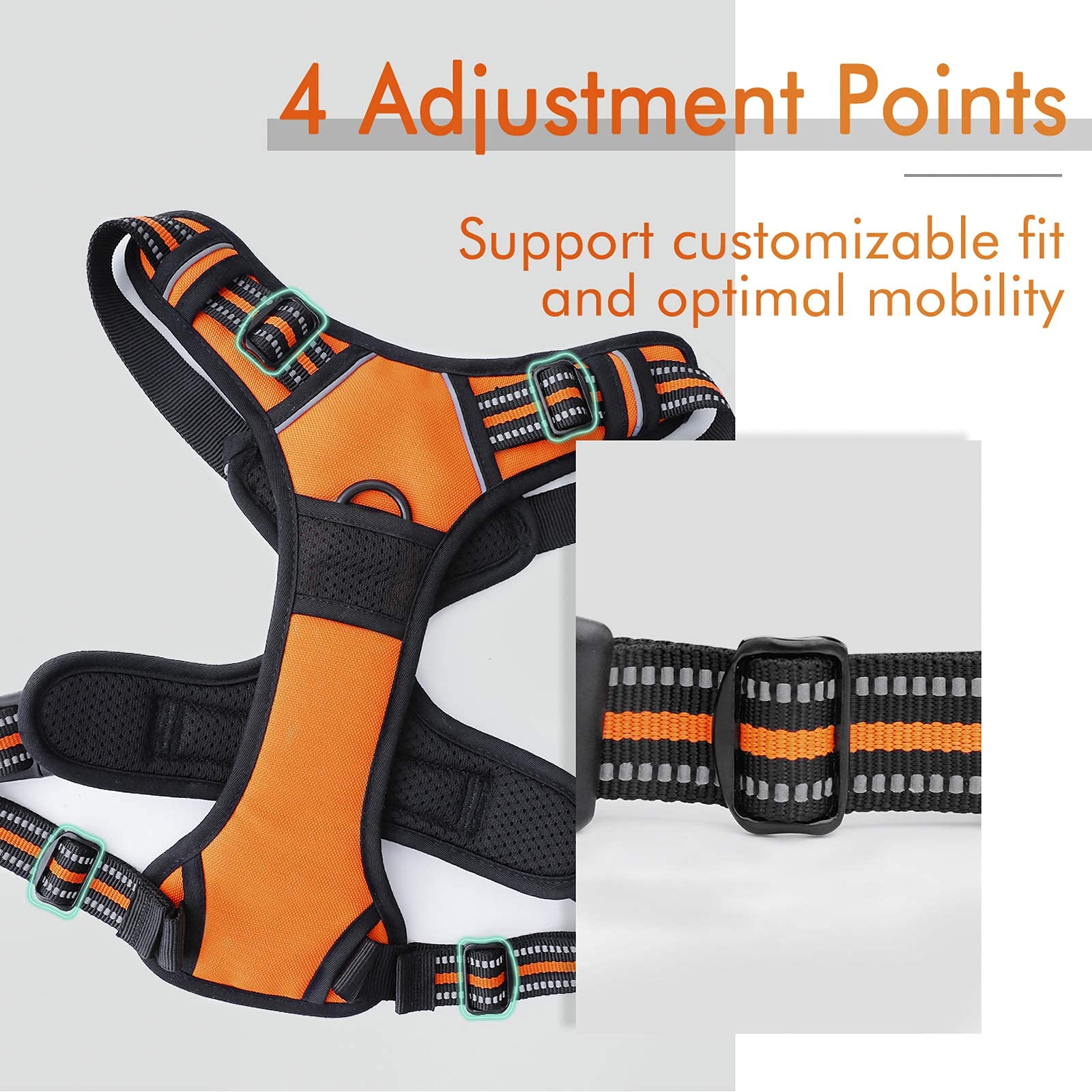 Rabbitgoo Dog Harness No Pull With 2 Leash Clips, Adjustable Soft Padded, Reflective Oxford No Choke Pet Vest With Easy Control Handle For Large Dogs, Orange, Xl