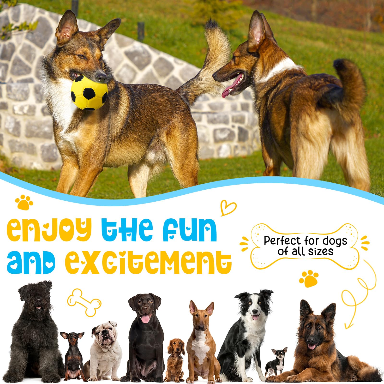 Vinsot 6 Pack 2.6' Squeak Latex Dog Toy Ball Soft Durable Chew Puppy Soccer Toy Rubber Fetch Interactive Dog Ball For Small Med