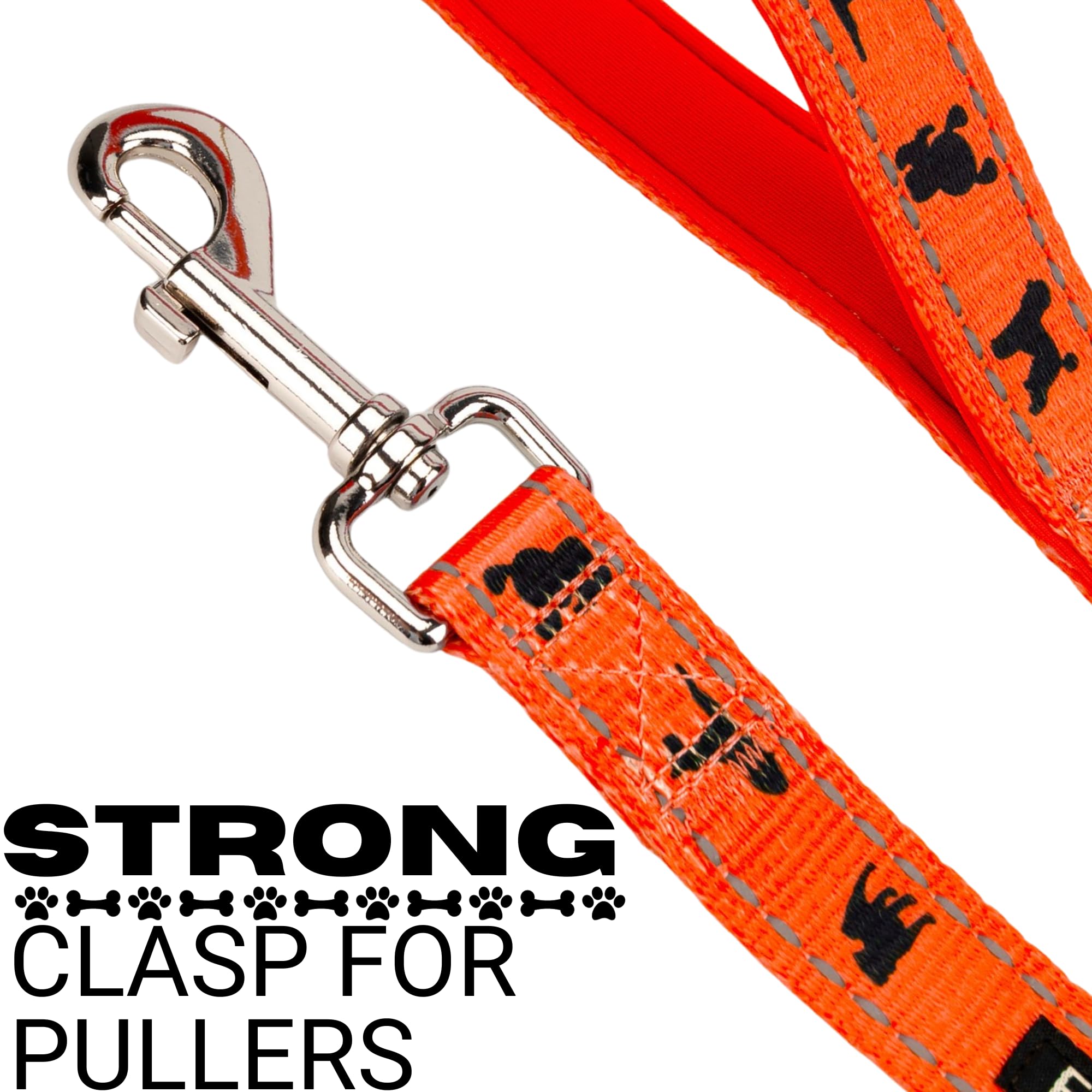Ecobark Dog Leash - Soft & Reflective Comfort Training Leashes With Padded Handle - Strong Durable Heavy Duty - Training And Pulling For Small, Medium Or Large Dogs (Orange)