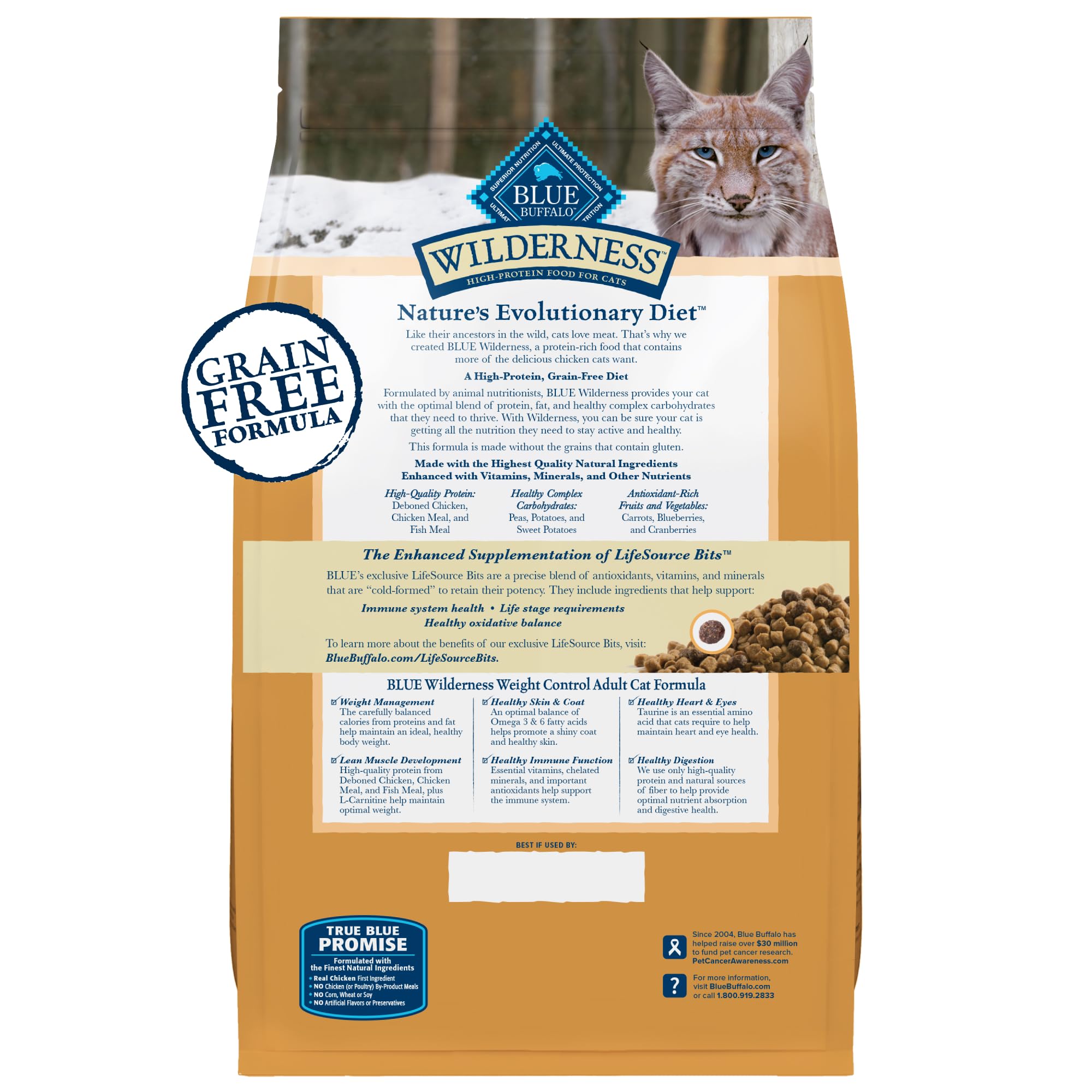 Blue Buffalo Wilderness Natural Adult Weight Management Dry Cat Food, High-Protein & Grain-Free Weight Control Formula, Chicken,