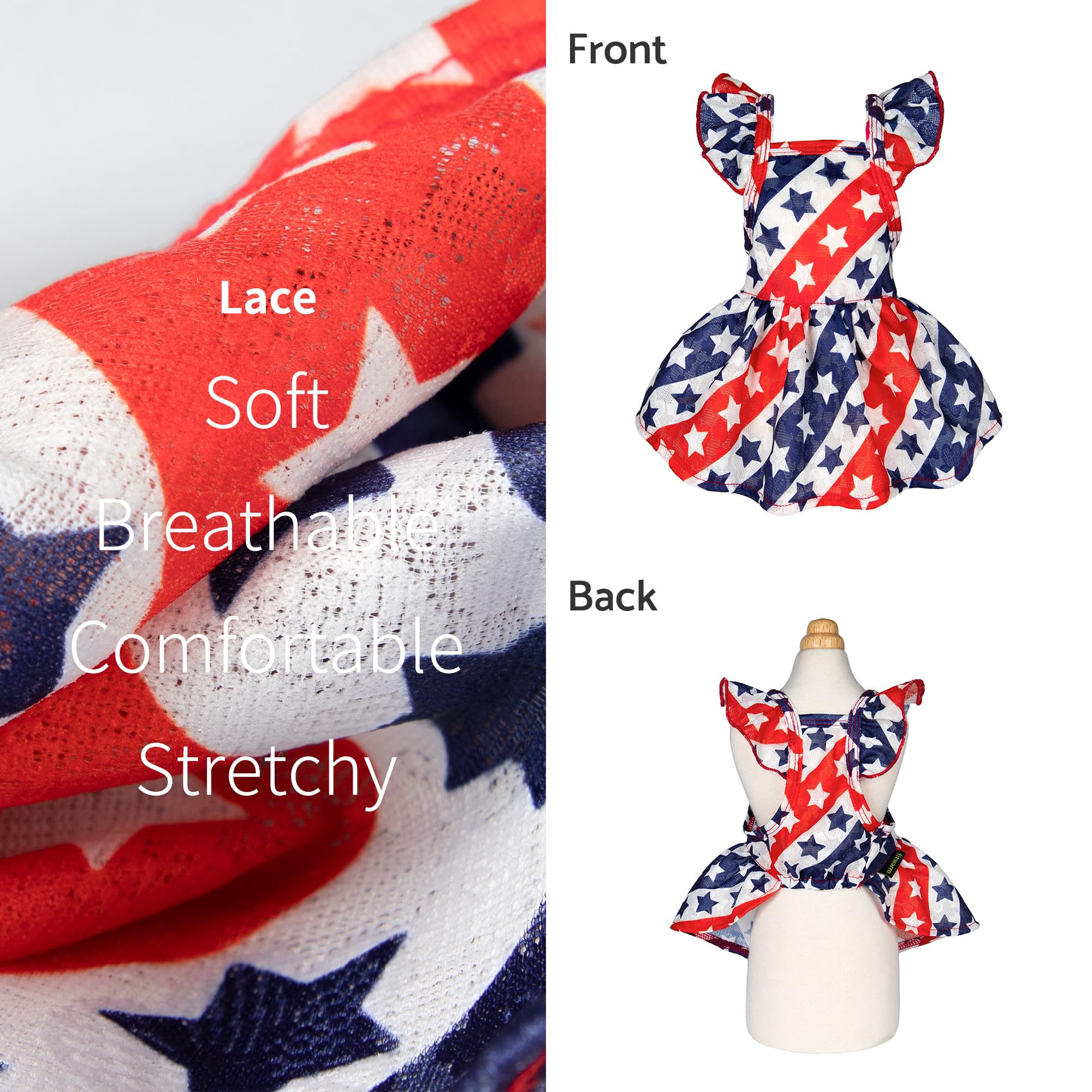 Fitwarm 4th of July Dog Dress, Patriotic Stars Dog Clothes for Small Dogs Girl, Ruffled Dog Princess Dress, Pet Outfit, Red, Blu