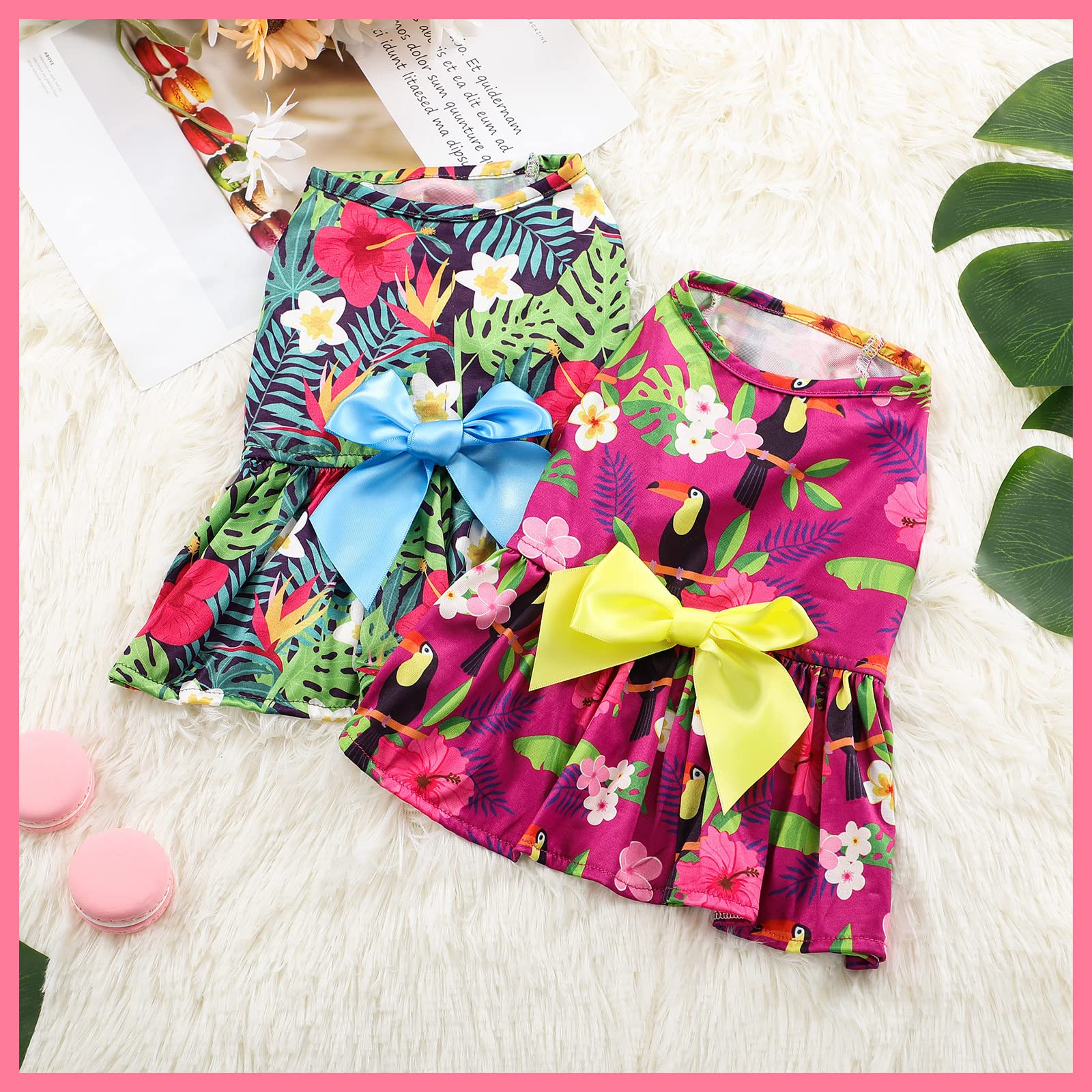 Leifide 8 Pcs Summer Themed Hawaii Dog Dresses Holiday Flamingo Fruit Floral Pattern Pet Skirts Hawaii Puppy Princess Dresses Ou