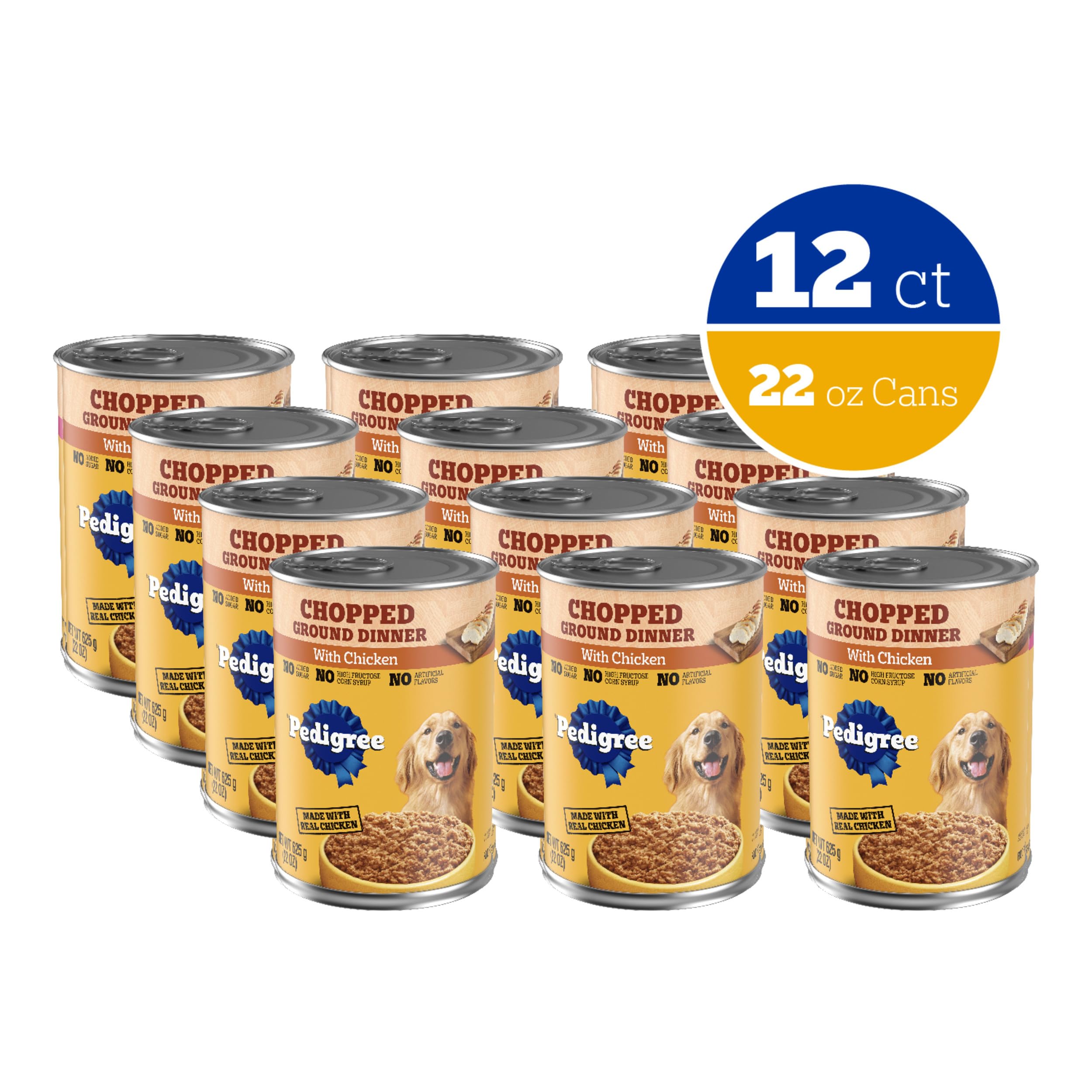 Pedigree Chopped Ground Dinner Adult Canned Soft Wet Dog Food With Chicken, 22 oz. Cans (12 Count, Pack of 1)