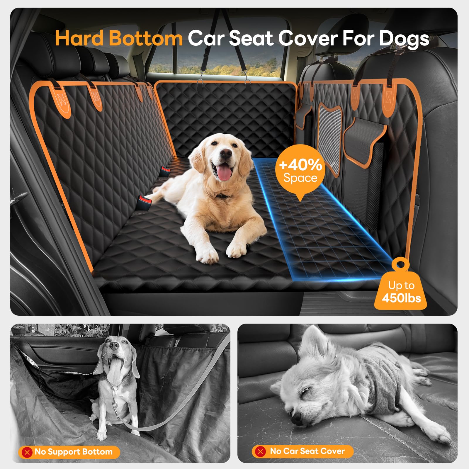 Chioratree Back Seat Extender for Dogs,Hard Bottom,Waterproof Dog Car Seat Cover for Back Seat Holds 450 lbs - Detachable, Scrat