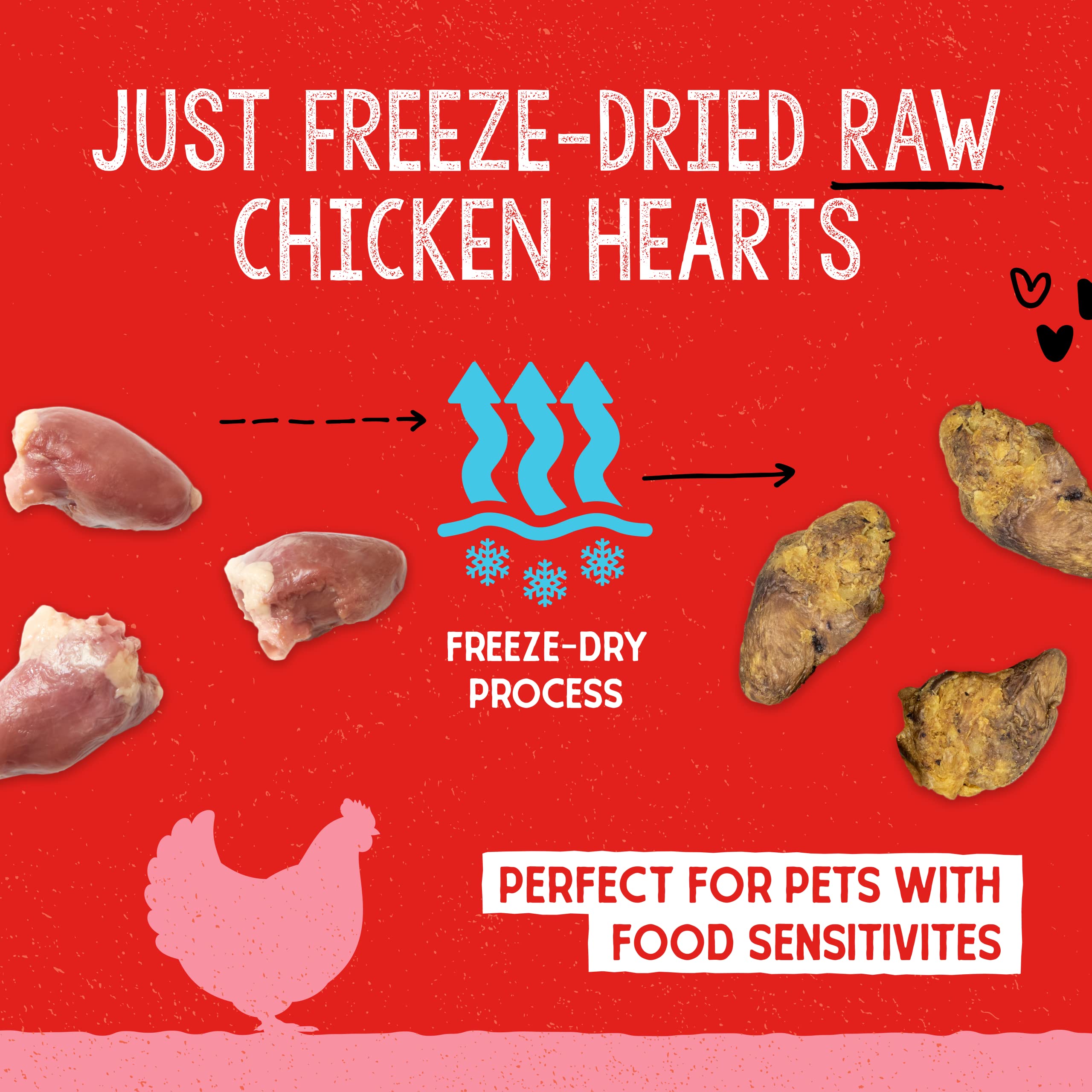 Stella & Chewys Freeze-Dried Raw Single Ingredient Chicken Hearts Dog Treats, 3 oz. Bag