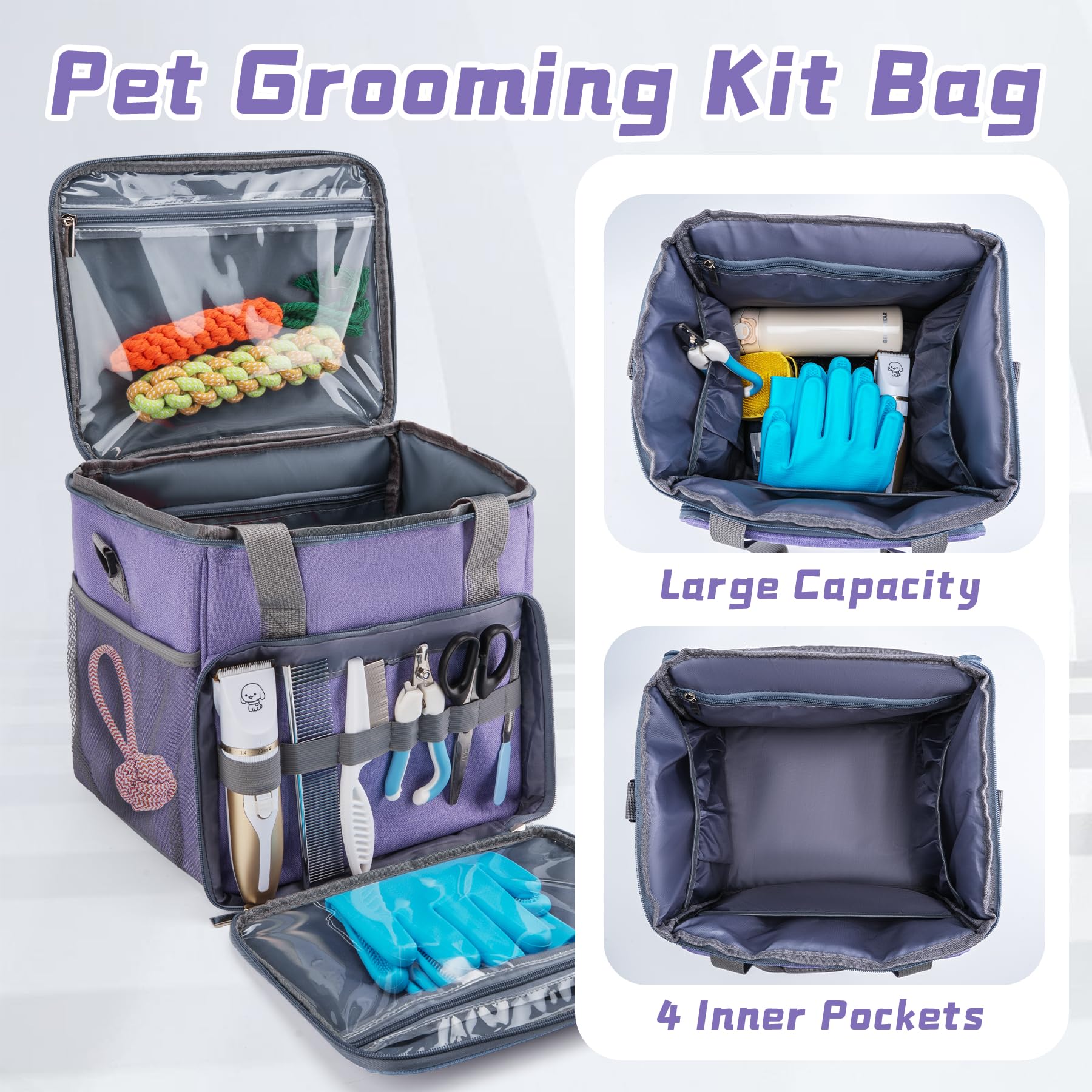 SMYV Pet Grooming Bag for Dog Grooming Supplies, Dog Tote Travel Bag for Pets Grooming Tools Kit Accessories - Purple