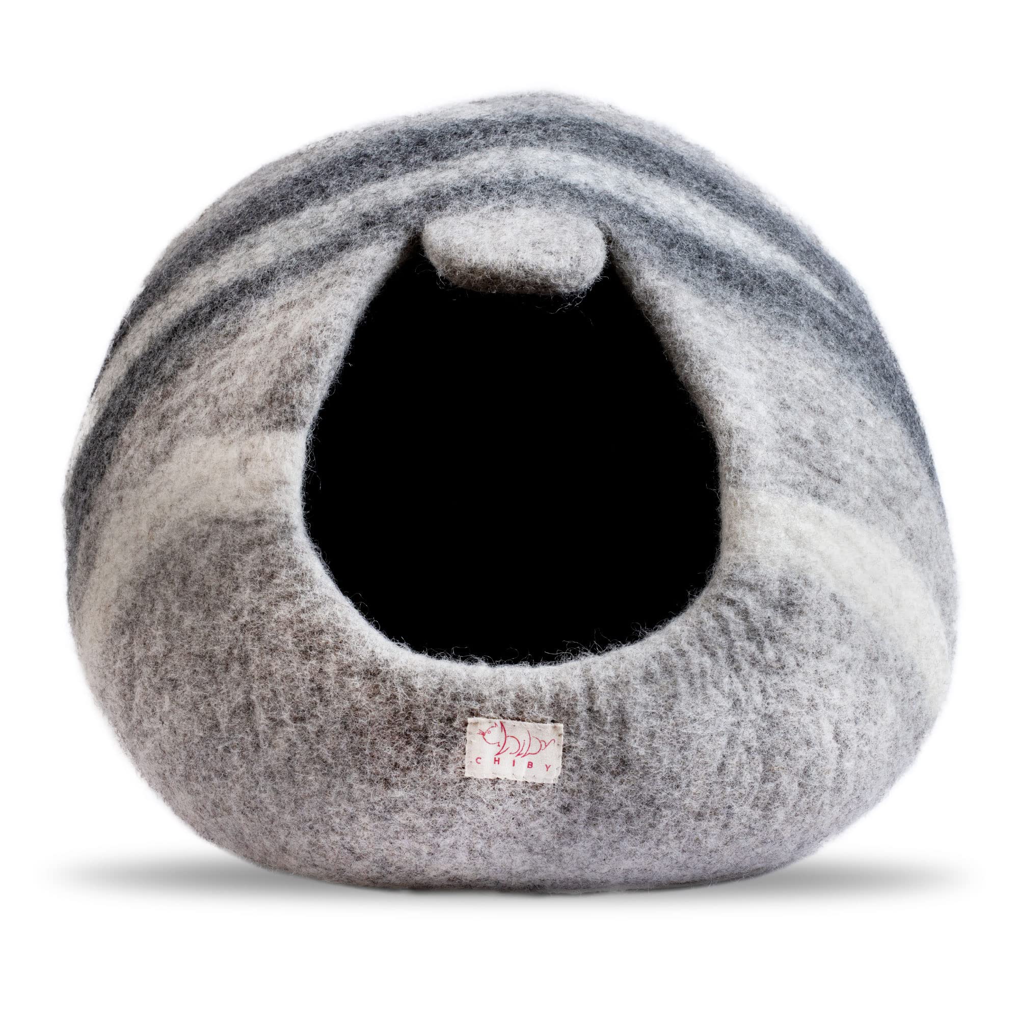 Chiby Cat Cave Bed (Large) Cat House For Indoor Cats~ Eco Friendly~ Hand Felted From 100% Natural New Zealand Wool !! (Grey Stripe)
