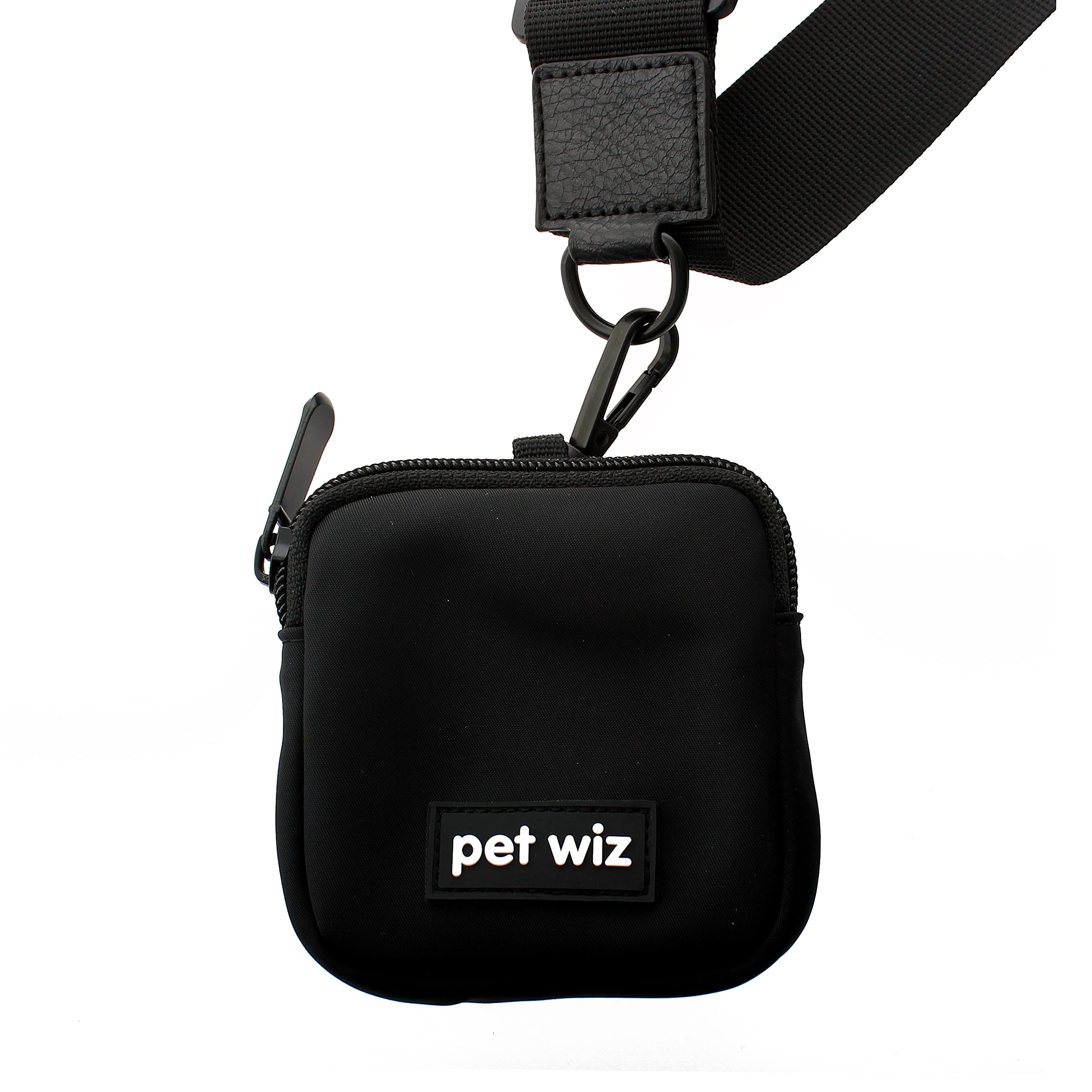 pet wiz Dog Walking Bag with Detachable and Adjustable Strap & Matching Treat Pouch (Black)