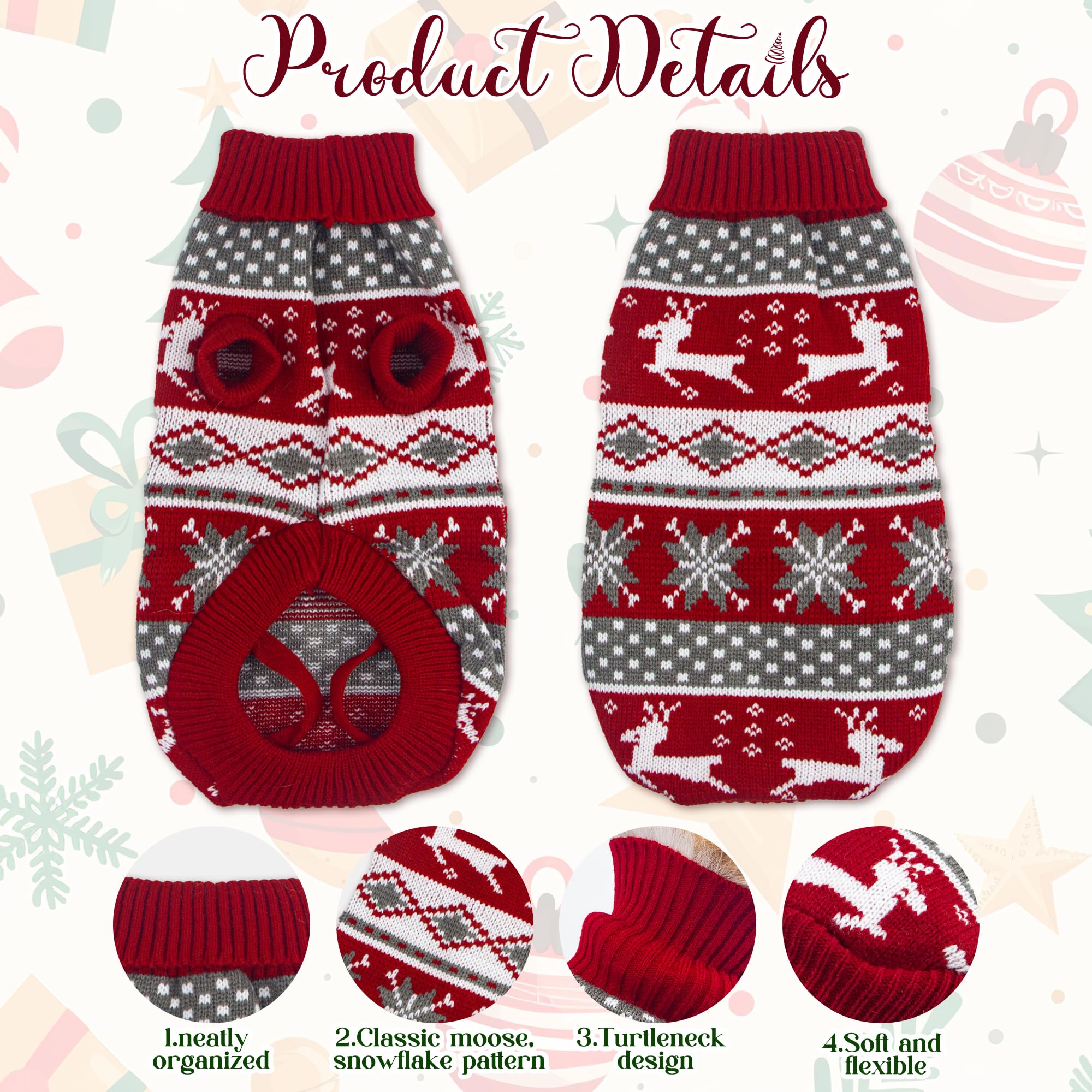 Christmas Dog Sweater Puppy Sweater For Holiday Christmas Sweater With Moose Pattern For Dogs And Cats M