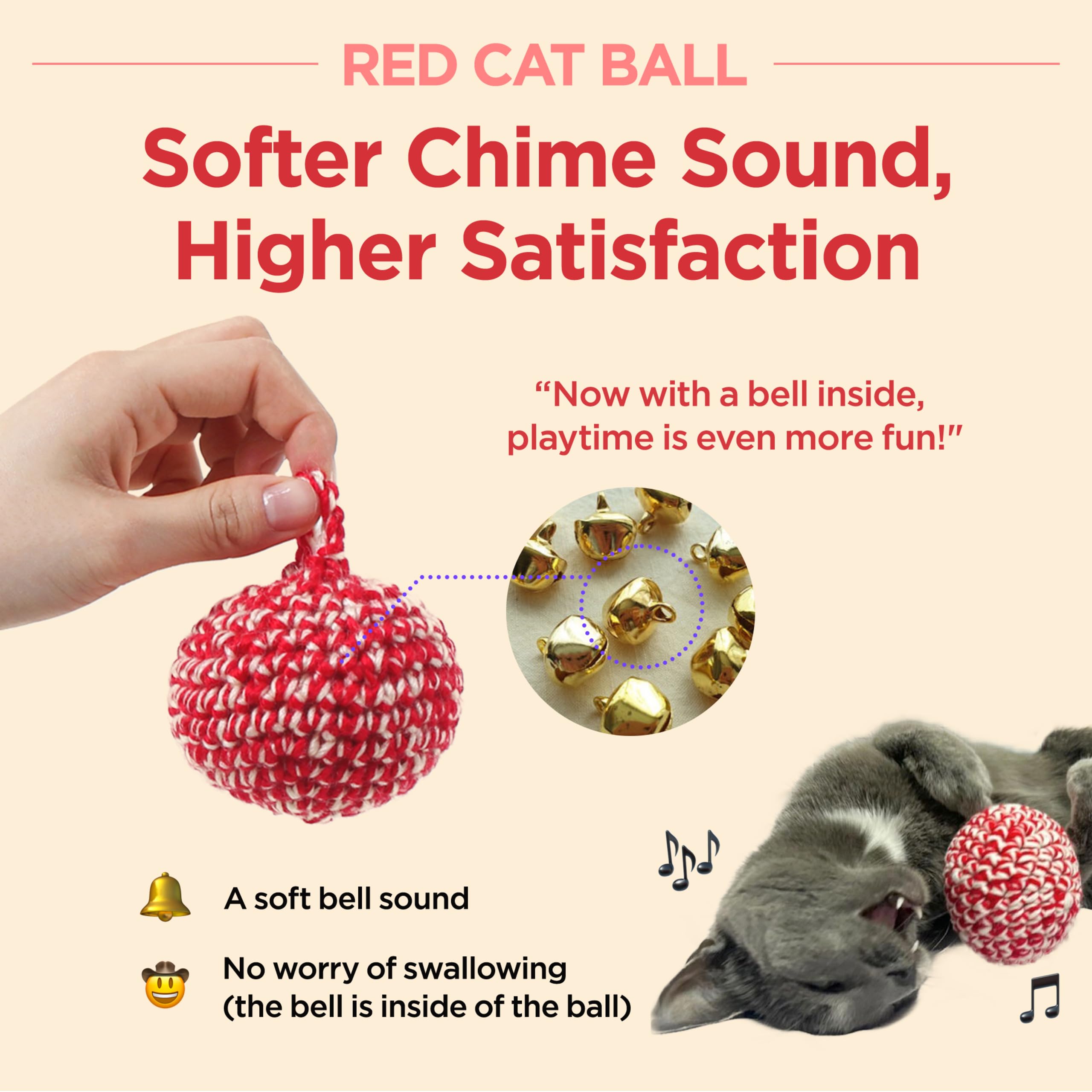 JAYU PET Red Cat Ball - Handmade Silvervine Cat Toy with Catnip, 2.7" W/Bell, Model RCB