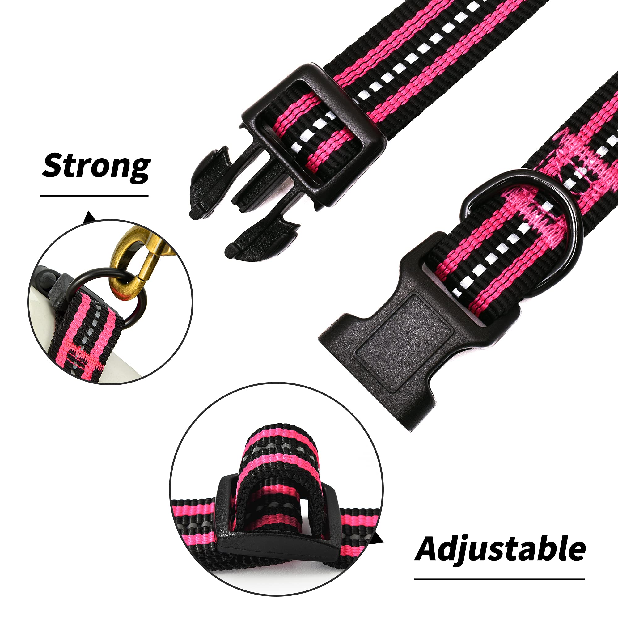 Mile High Life Reflective Dog Collar | Nylon Pet Collars Wiith Buckle | Light Weight Puppy Collars | Pink Dog Collars For Small