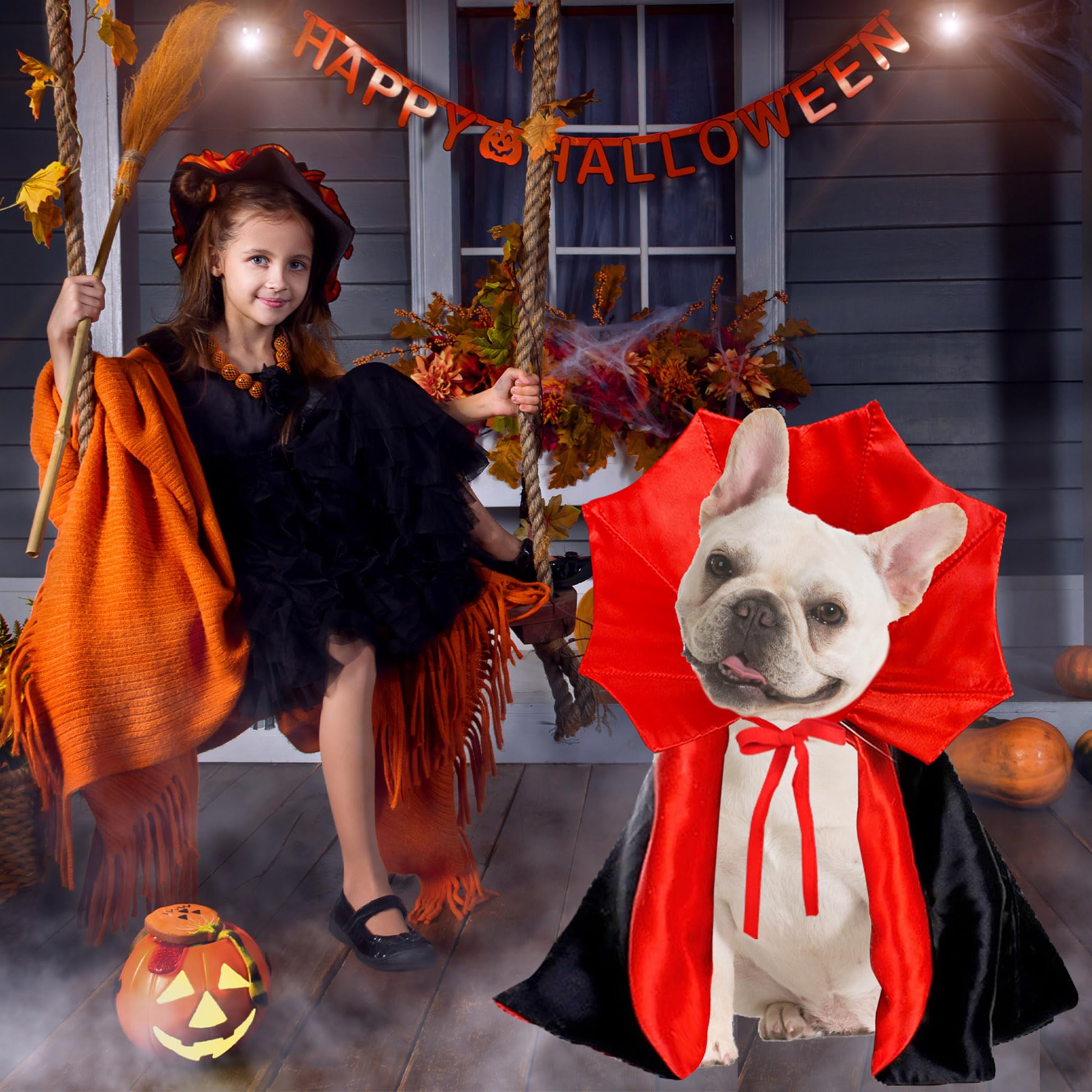 Goyoswa Dog Halloween Costumes, Dog Vampire Cloak Costume Dog Devil Costume Dog Vampire Cloak Cape Halloween Costumes For Small Medium Large Dogs Pets (Large)