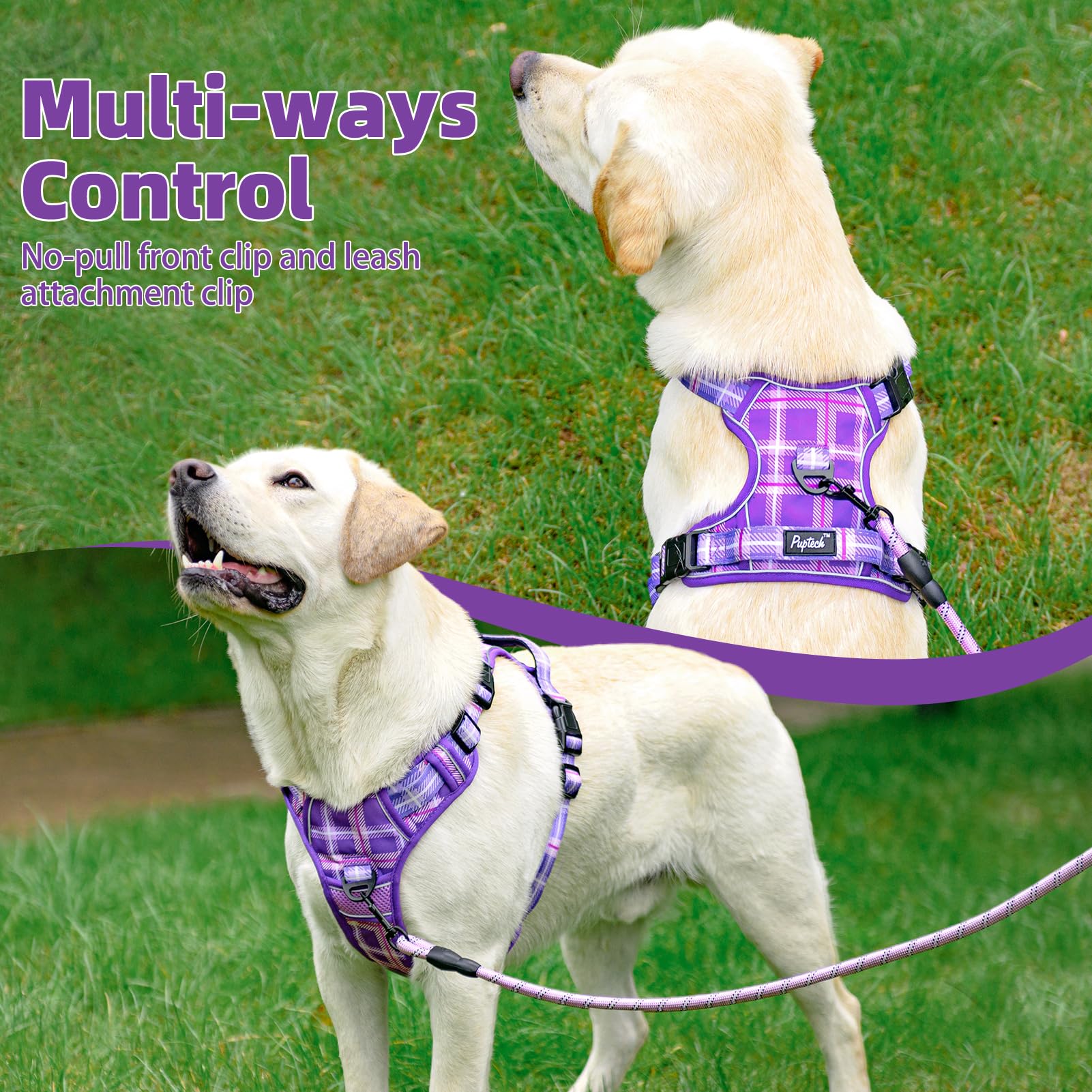 Pupteck No Pull Dog Harness Medium Sized, Adjustable Reflective Dog Harness With Handle Easy Control, Comfortable Soft Padded Pe