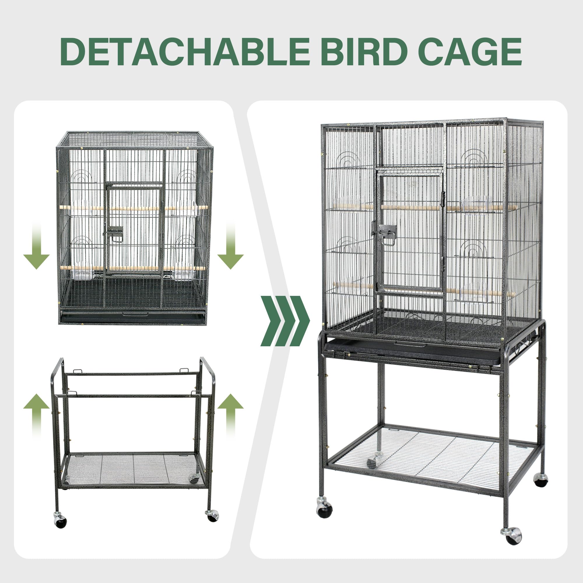 ZENY 53-Inch Bird Flight Cage, Wrought Iron Standing Large with Rolling Stand for Cockatiels Pet Parrot Parakeet Lovebird Canary