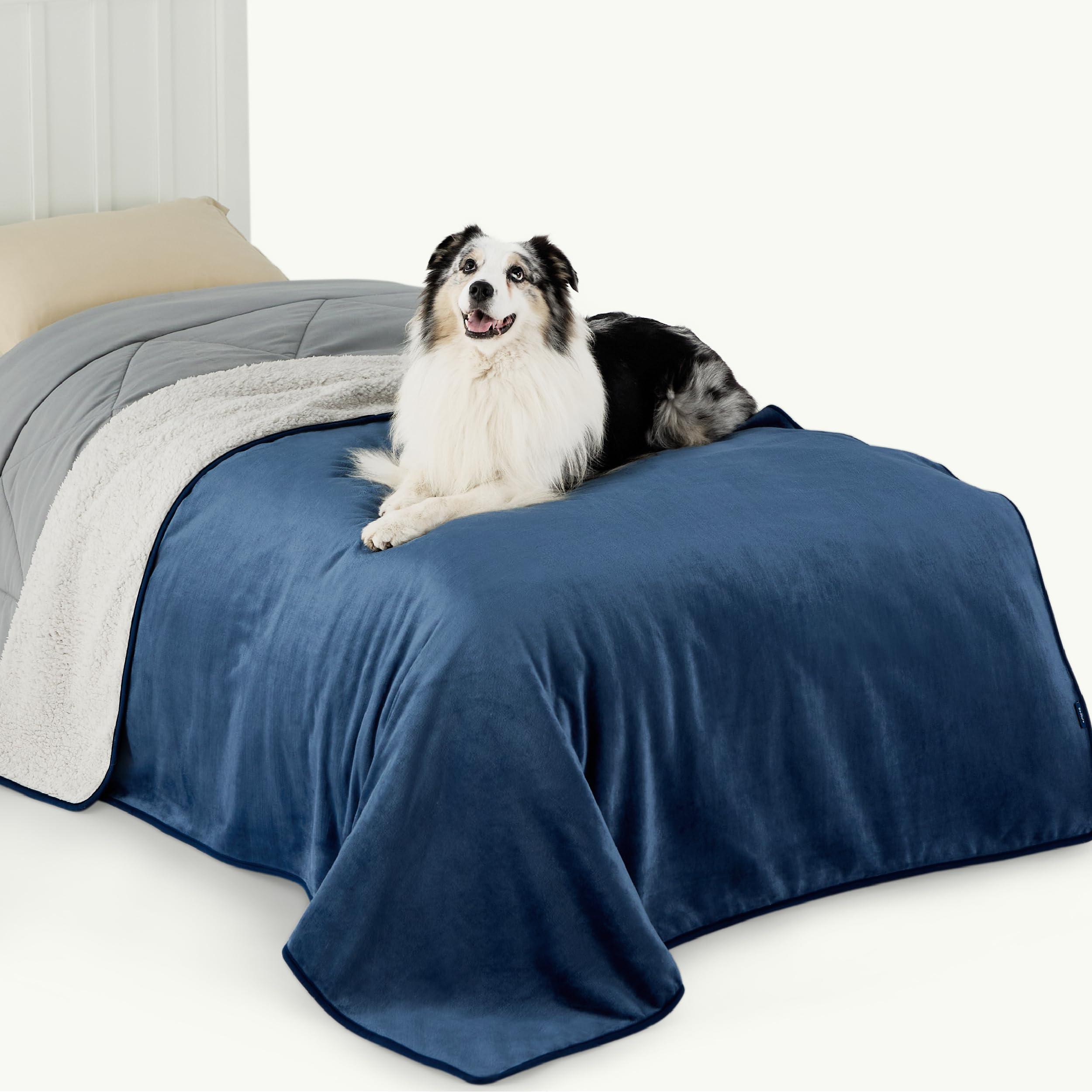 Bedsure Twin Waterproof Blanket - Blue Sherpa Fleece Dog Blanket, Soft Reversible Furniture Protector for Large Dogs, 80x60