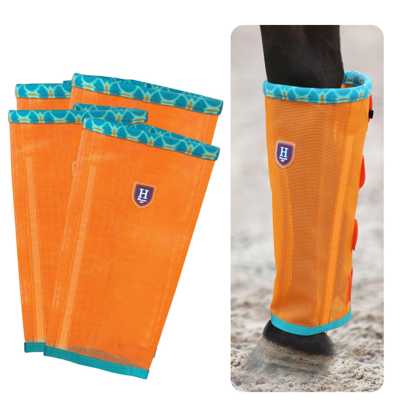 Caremaster Fine Mesh Fly Boots Loose Fitting & Non-Slip Horse Fly Leggings Fleece Air Flow (Set Of 4) Soft Orange Pony