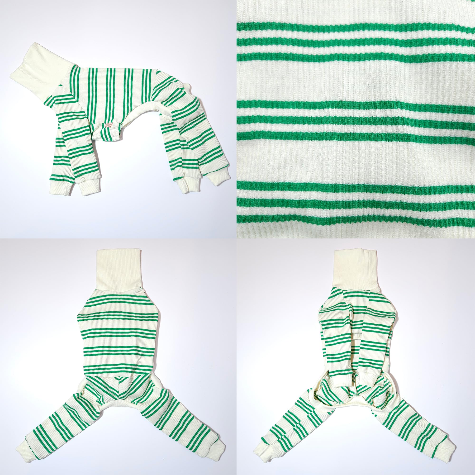 D Doggy Star Italian Greyhound Clothes Soft Stretchy Onesie Refined Stripe Outfit Whippet For Dog Coat (2Xl,Onsi Green Str)