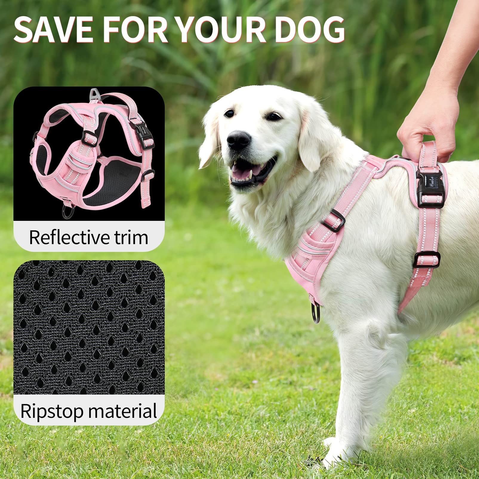 Heele Dog Harness, No Pull Adjustable Padded Reflective Harness For Small Medium Large Dogs With Handle For Walking Training, Pi