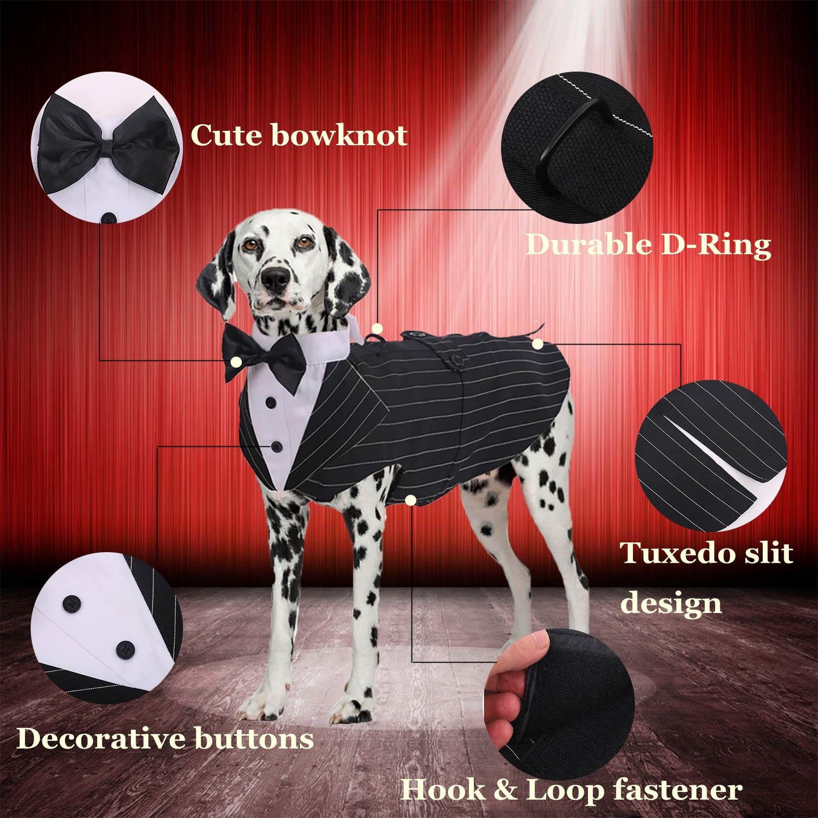 Qbleev Dog Tuxedo For Large Dogs, Dog Suit And Bandana Set, Dog Wedding Outfit With Bow Tie, Formal Dog Tux Dog Costume Halloween Dog Christmas Outfit For Birthday Party Cosplay, Stripe L