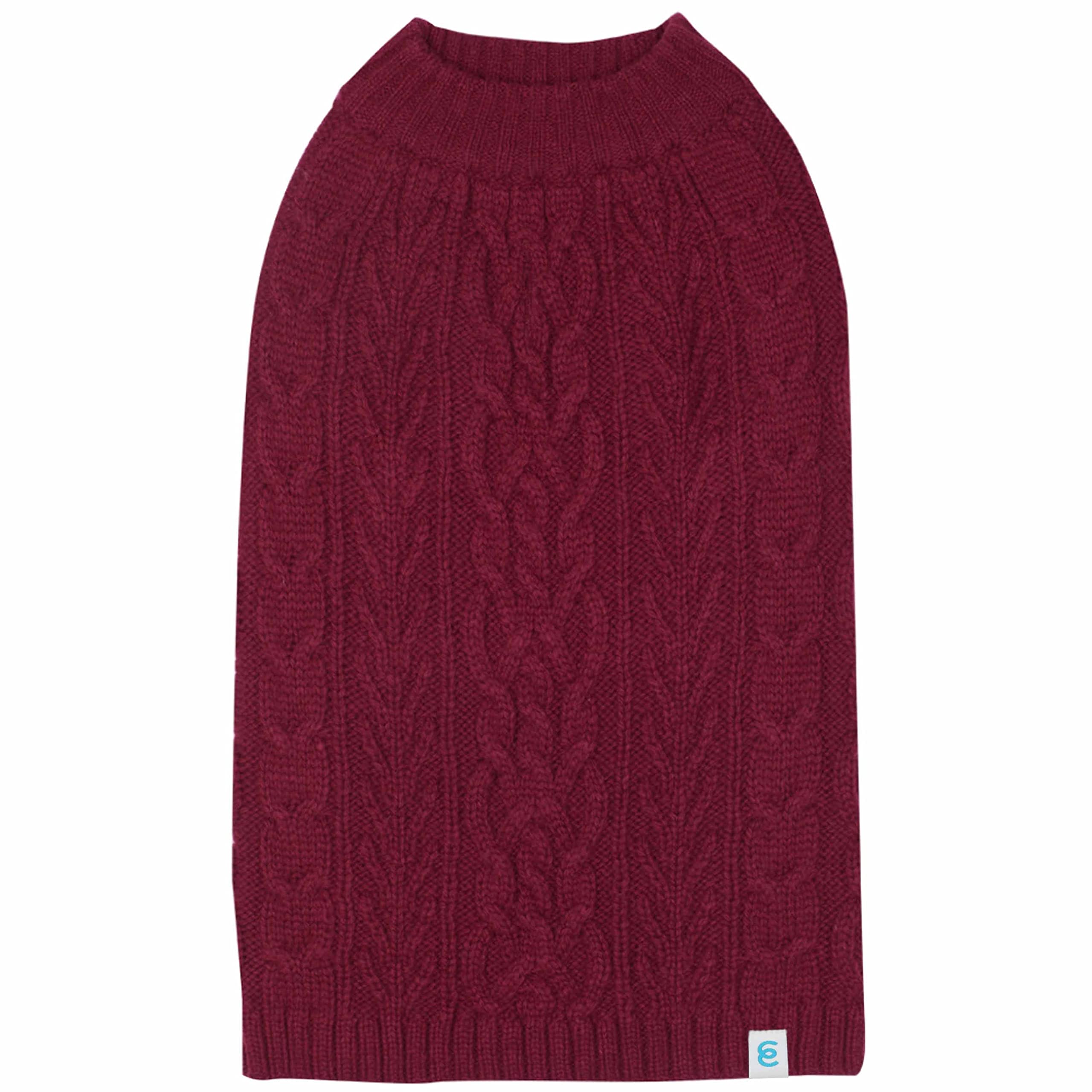 Blueberry Pet Classic Dog Sweater Wool Blend Cable Knit Pullover Crewneck Winter Clothes In Burgundy, Back Length 18', Large Warm Coat For Pet
