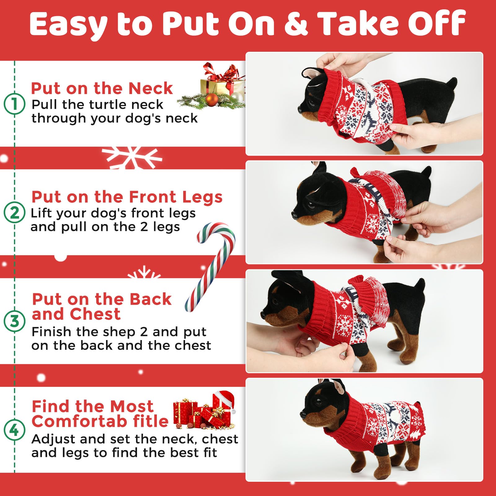 Christmas Dog Sweaters For Small, Medium, Large Dogs - Turtleneck, Soft, Warm, Double Knitting - Cat Clothes Xxs