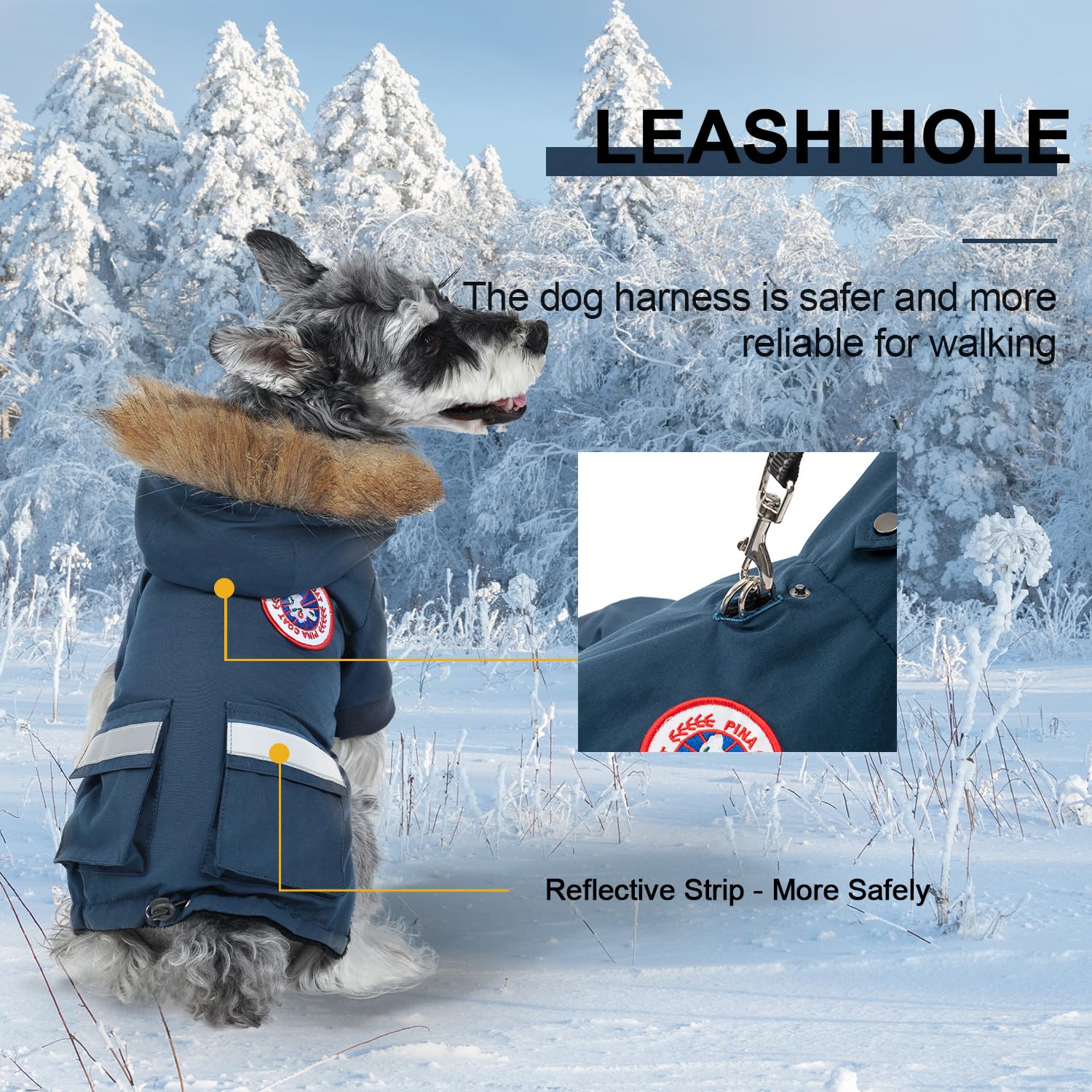 PINA Small Dog Coats - Waterproof, Warm Winter Jacket with Faux Fur Hood & Pocket