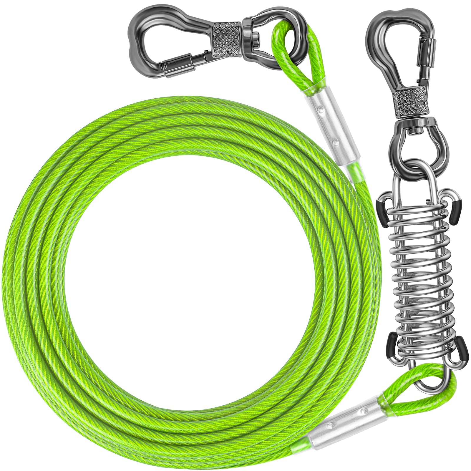 Tresbro 100Ft Dog Tie Out Cable, Heavy Duty Chains For Outside With Spring Swivel Lockable Hook, Pet Runner Cable Leads For Yard