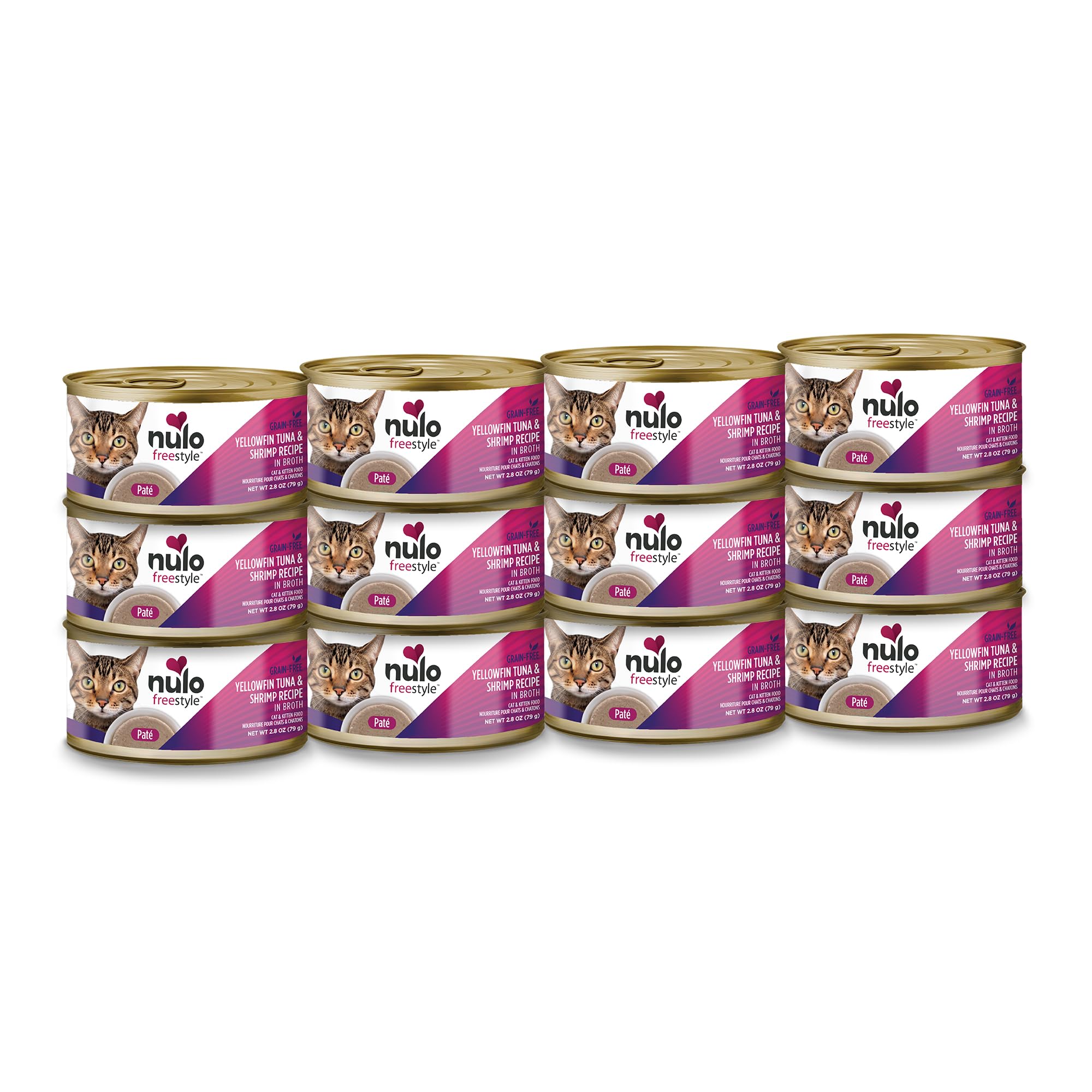 Nulo Minced Yellowfin Tuna & Shrimp Wet Canned Cat Food, 2.8 Ounce Cans, Pack of 12