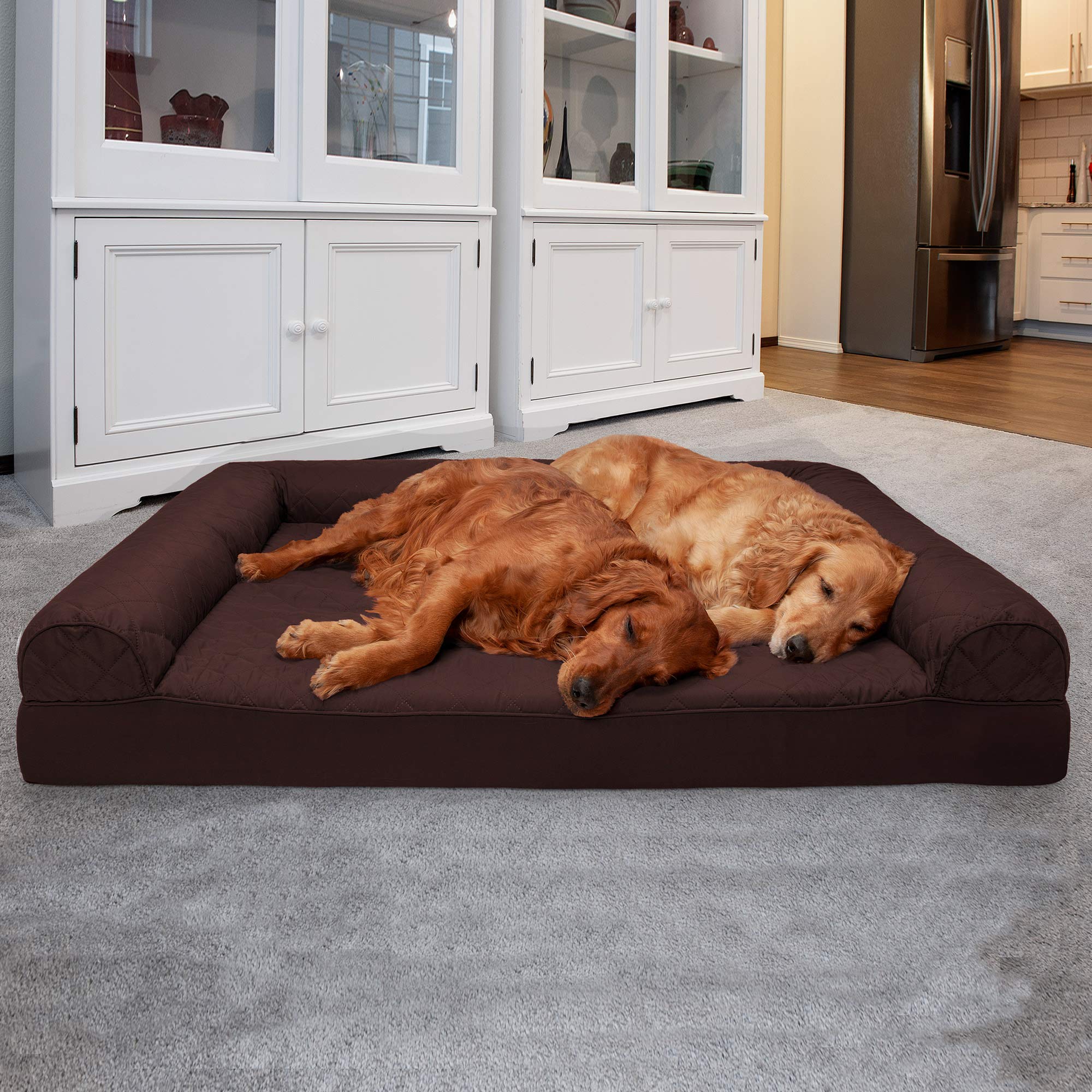 Furhaven Orthopedic Dog Bed for Large Dogs w/ Removable Bolsters & Washable Cover, For Dogs Up to 125 lbs - Quilted Sofa - Coffe