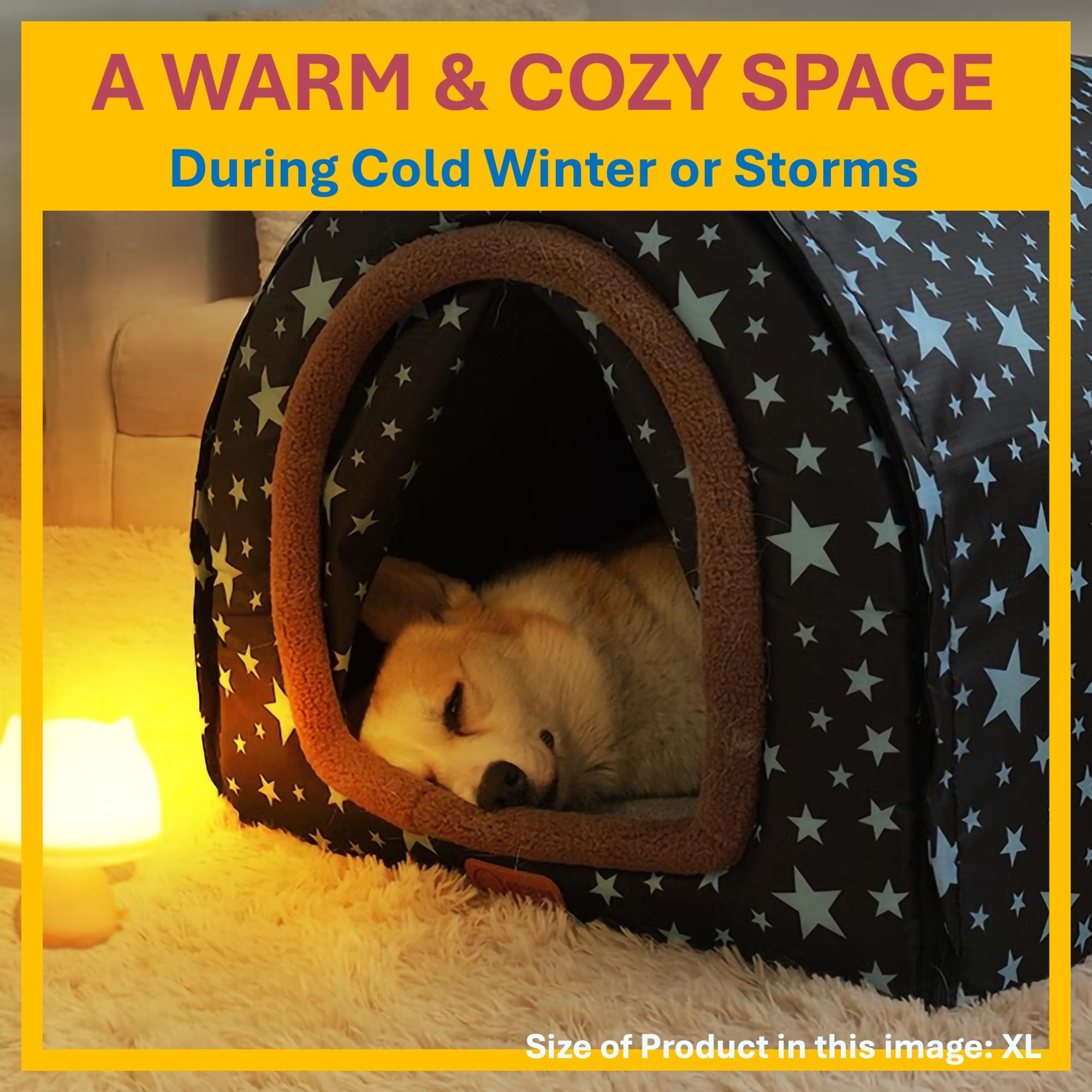 2 In 1 Extra Large Pet Winter House Convertible To Bed With Warm Cushion Mat, 2 Way Indoor Outdoor Portable Dog Kennel, Removabl