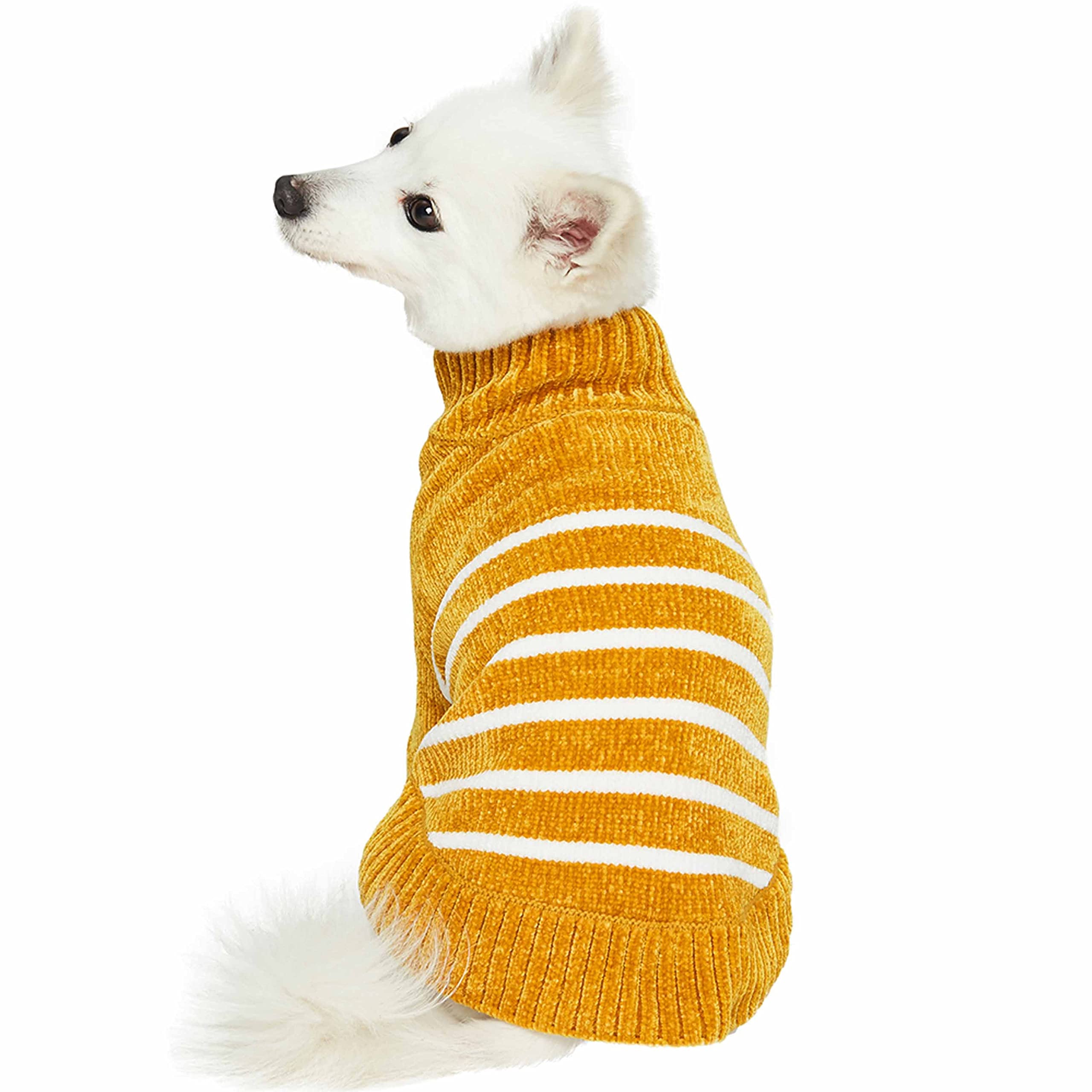 Blueberry Pet Cozy Soft Chenille Classy Striped Dog Sweater In Mustard, Back Length 18', Pack Of 1 Clothes For Dogs
